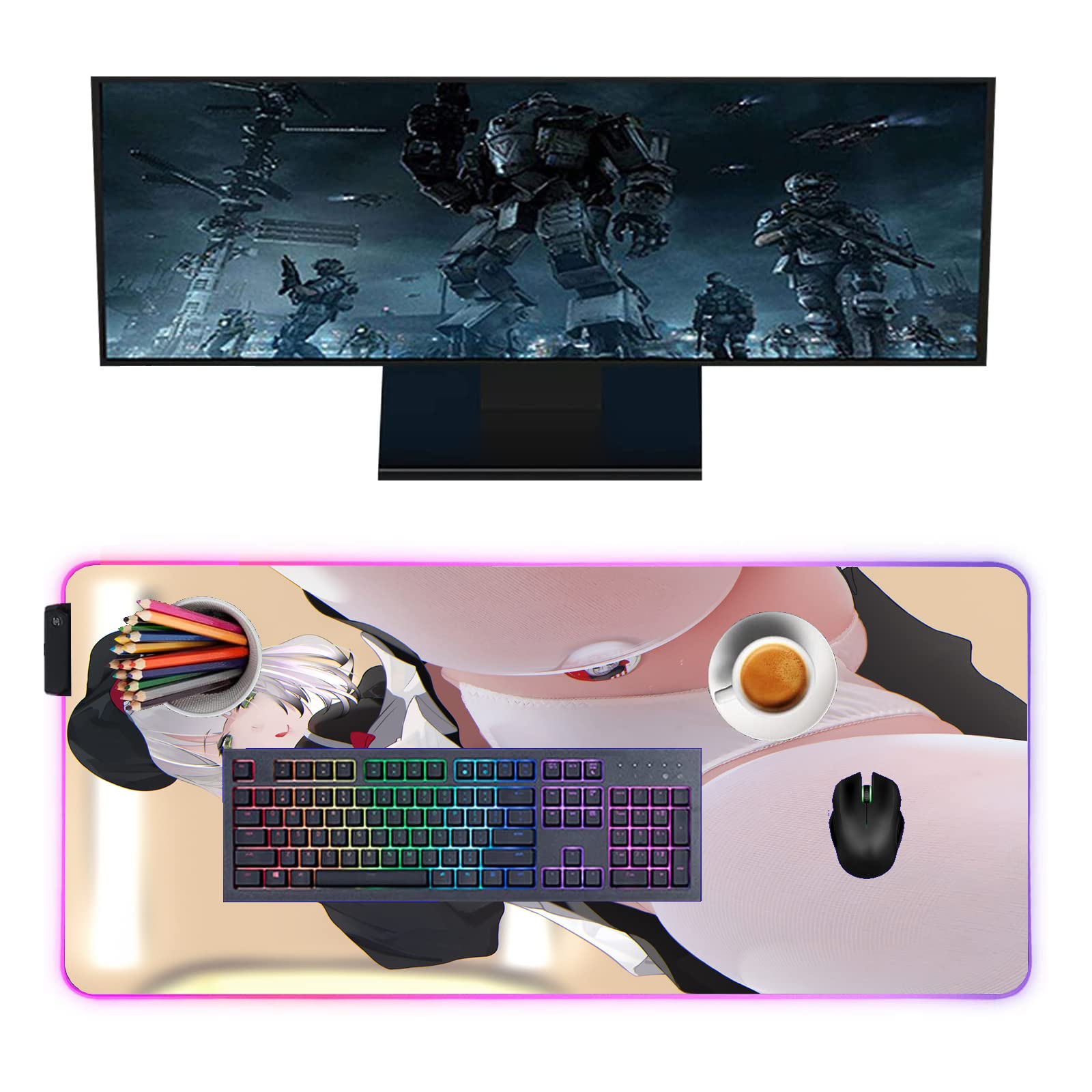 RGB Gaming Mouse Pad with Anime Girl Design - 39.37