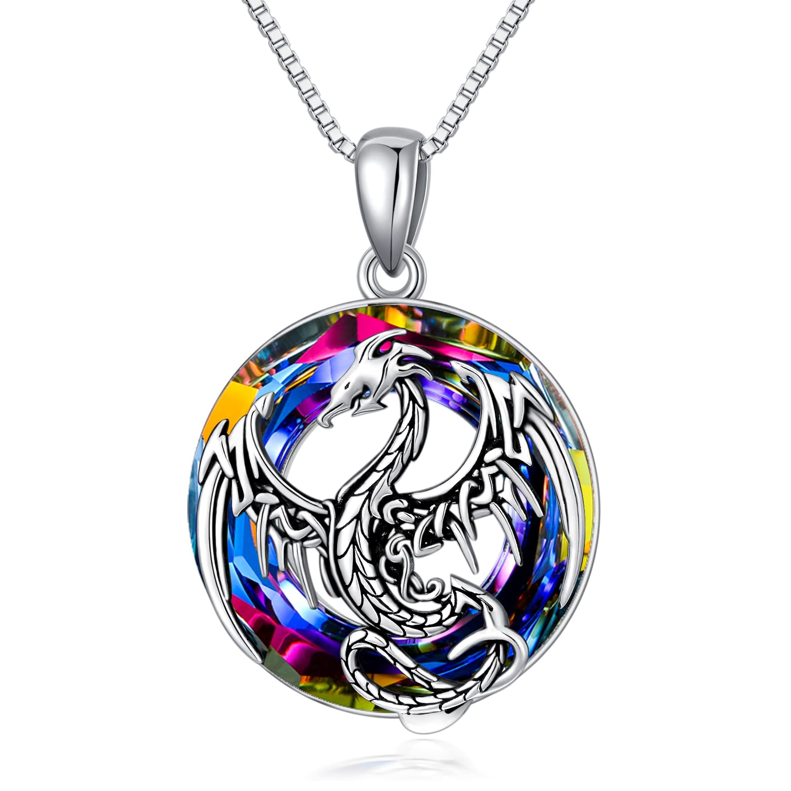 Sterling Silver Wolf Dragon Narwhal Pendant Necklace with Blue Crystal - Celtic Jewelry for Women, Men, Mom, Wife - Birthday Christmas Anniversary Gift - Perfect for Casual Wear, Date Night, Special Occasions