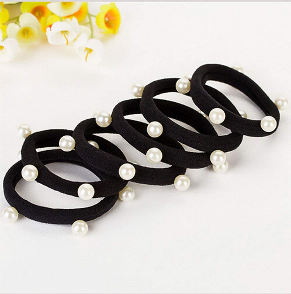 Belicia Black Pearl Hair Ties - Stretch Ponytail Bands for Women, Gym & Office