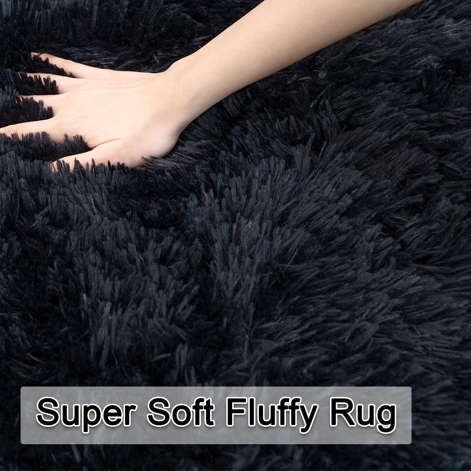 CHOSHOME Super Soft Fluffy Velvet Shag Rug - 90 x 150cm Large Anti-Skid Carpet for Bedroom & Living Room | Modern Indoor Area Rug, Plush Shaggy Mat for Cozy Home Decor (Black)