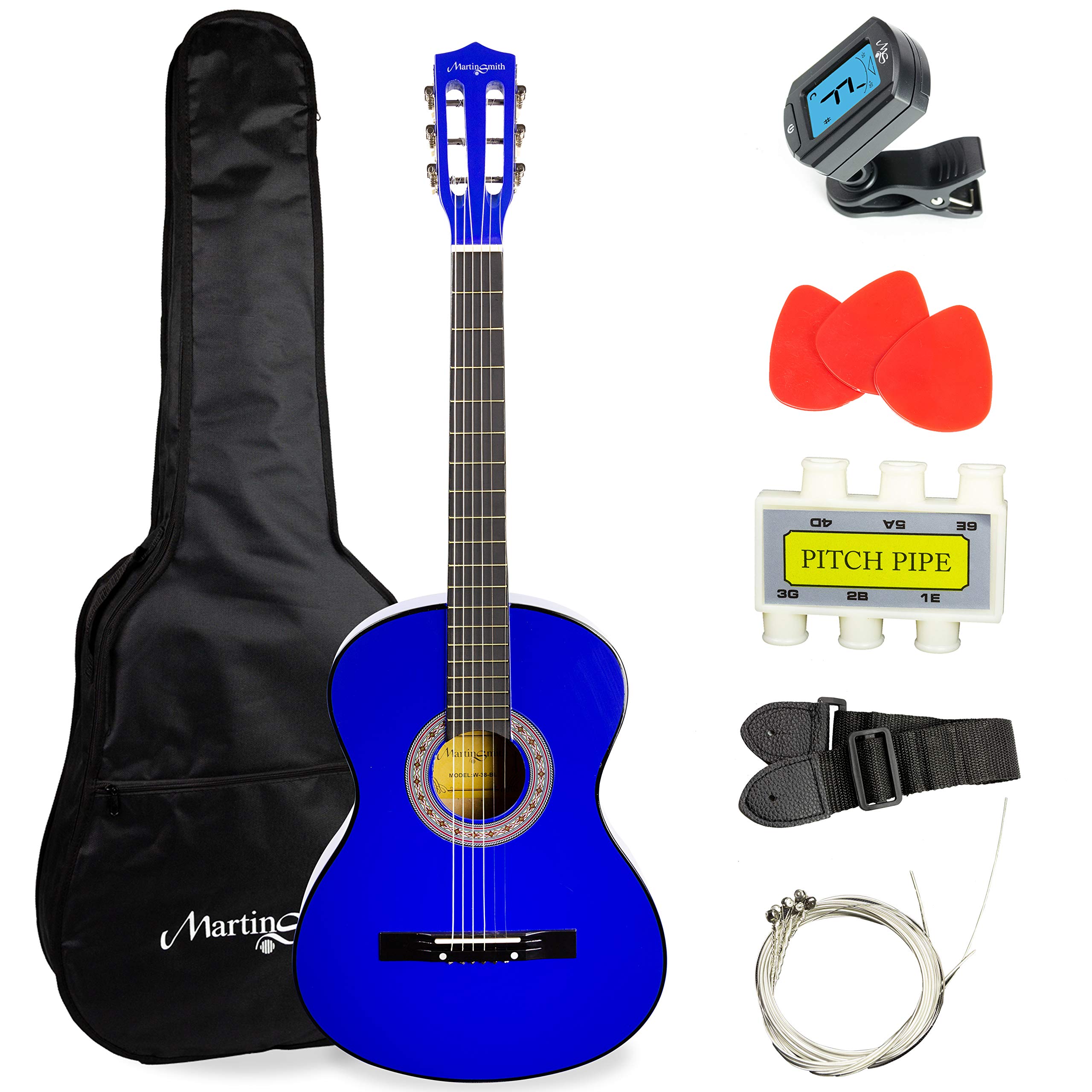 Martin Smith Acoustic Guitar Kit with Gig Bag, Tuner, Strap & 6 Spare Strings - Right Handed Blue Beginner Guitar Set for Adults & Teens - Perfect for Practice, Performances & Travel (W-38-BL)