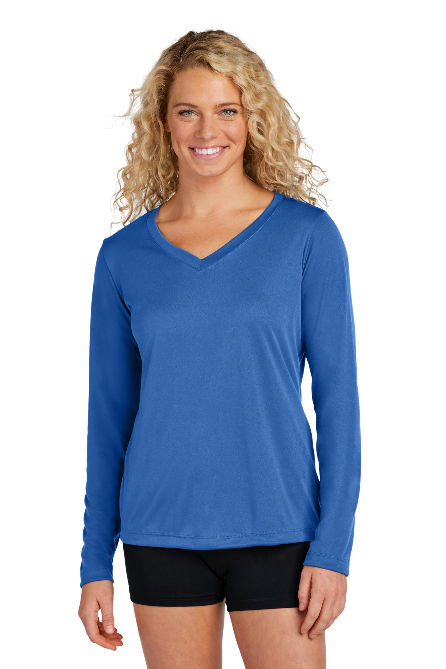 Women's V-Neck Workout Tops - Long Sleeve Gym Shirts for Yoga & Running (Plus Sizes)