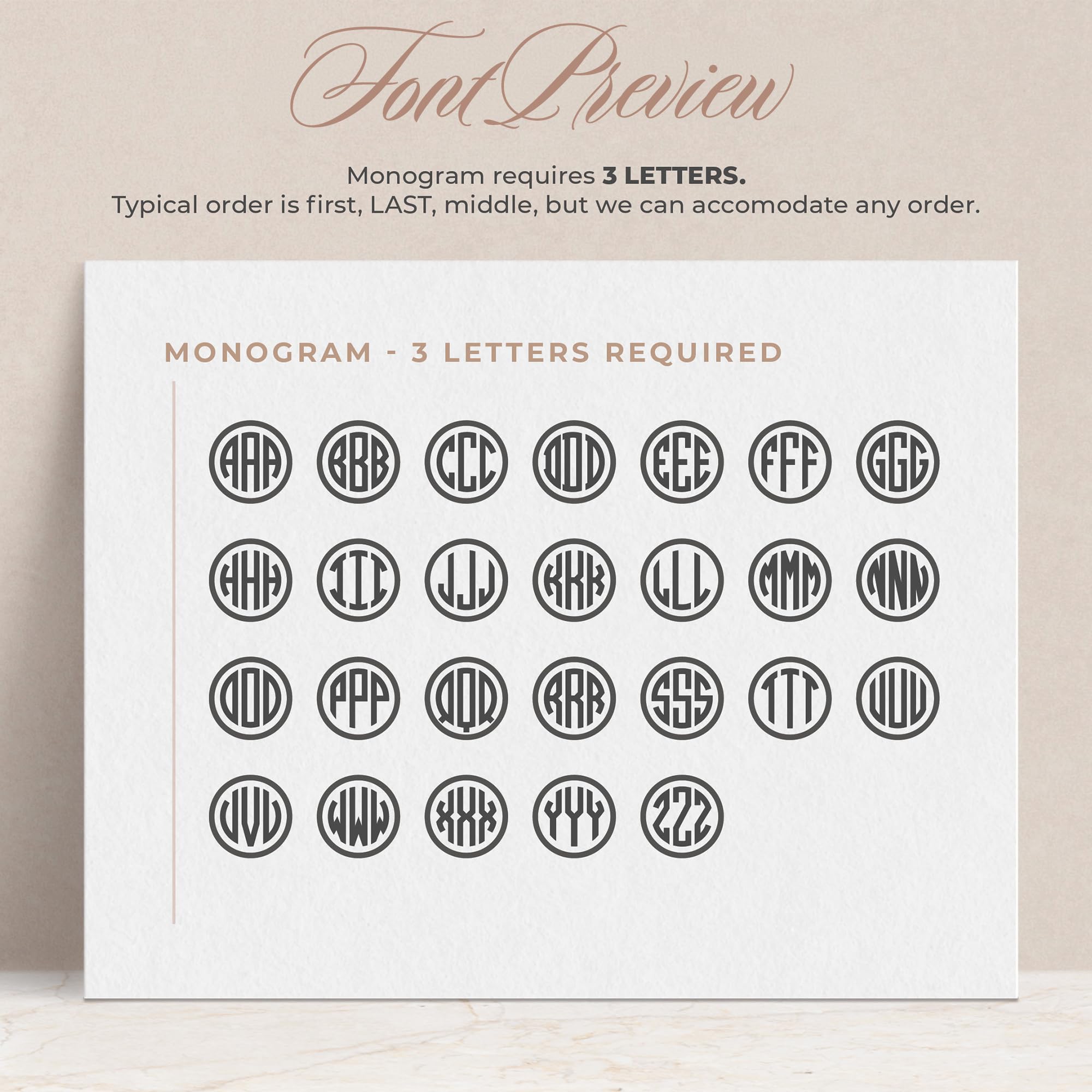 Personalized Monogrammed Notecards with Envelopes - Custom Initial Flat Stationery Set for Thank You Cards, Wedding Invitations & Gifts - Preppy Circle Design Stationery Cards