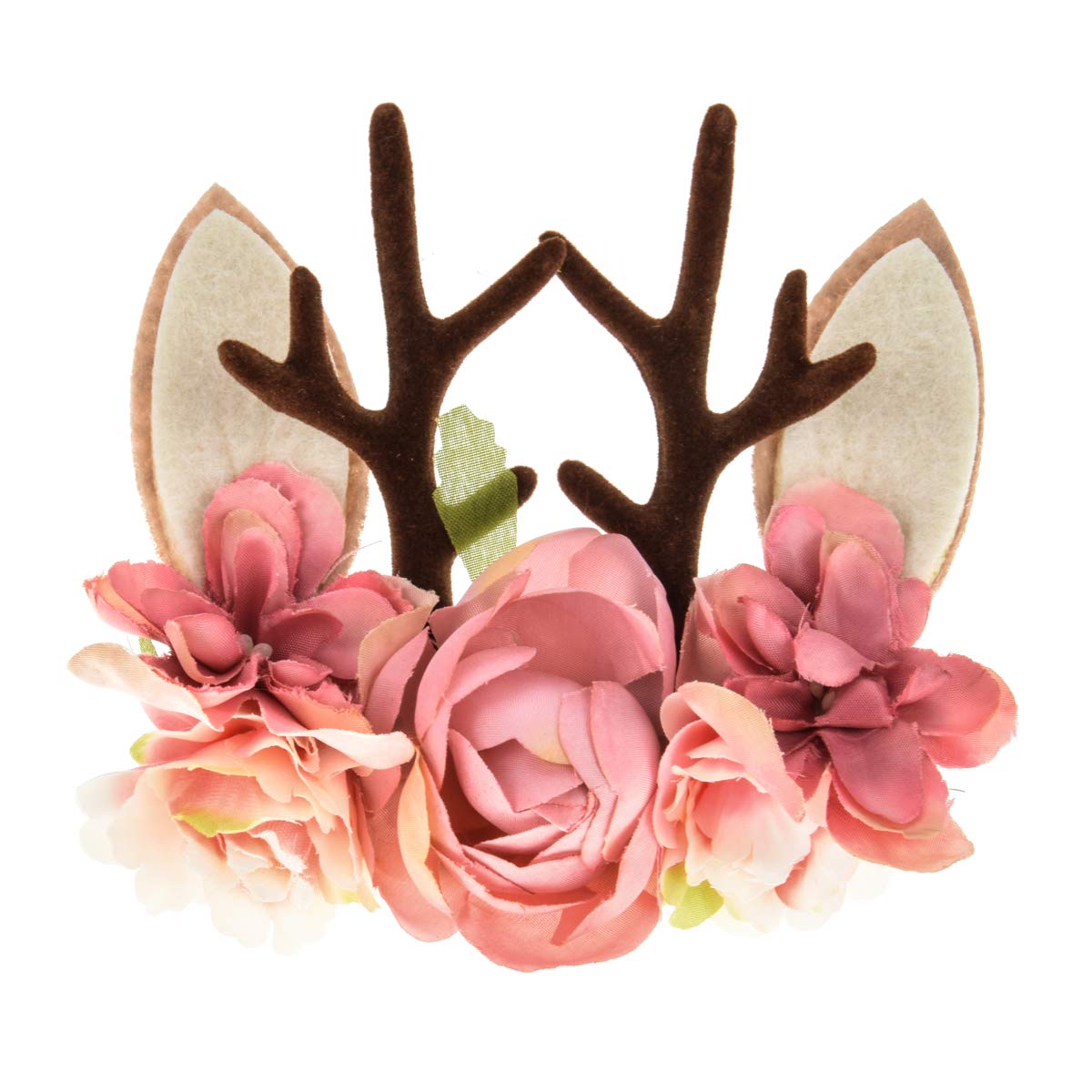 Baby Antler Headband - Newborn Rose Floral Crown Wreath with Berries for Photography, Baptism, and Special Occasions