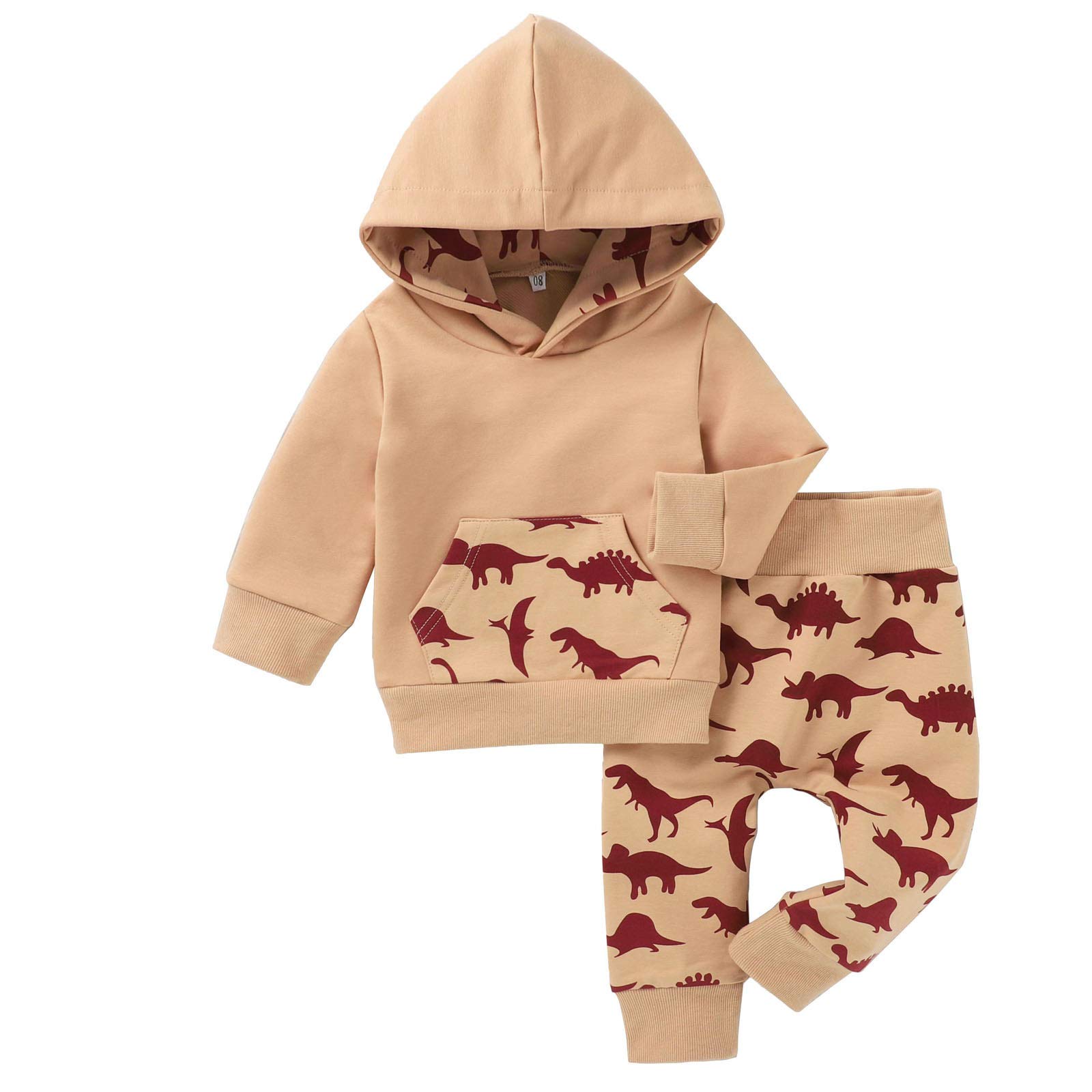 CLOTHBEST Baby Boy & Girl Clothes - Cute Cartoon Dinosaur Print Hooded Sweatshirt & Pants Outfit Set for Newborns & Infants | Soft Cotton Comfort Wear for Playtime, Photo Shoots & Daily Outings