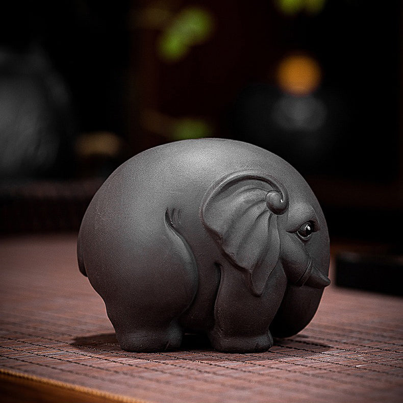 Authentic Yixing Clay Round Elephant Tea Pet - Handmade Chinese Tea Ceremony Companion for Good Luck & Fortune - Perfect for Tea Lovers & Collectors (Use in Tea Brewing Rituals & Home Decor)
