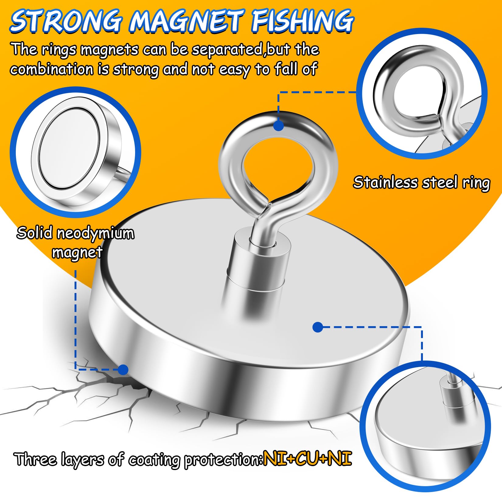 Super Strong Neodymium Fishing Magnet 500 lbs (227 KG) Pulling Force - Rare Earth Magnet with Countersunk Hole & Eyebolt for River Retrieval & Magnetic Fishing - 2.36 Inch (60 mm) - Perfect for Underwater Treasure Hunting, Metal Detecting & Outdoor Adventures