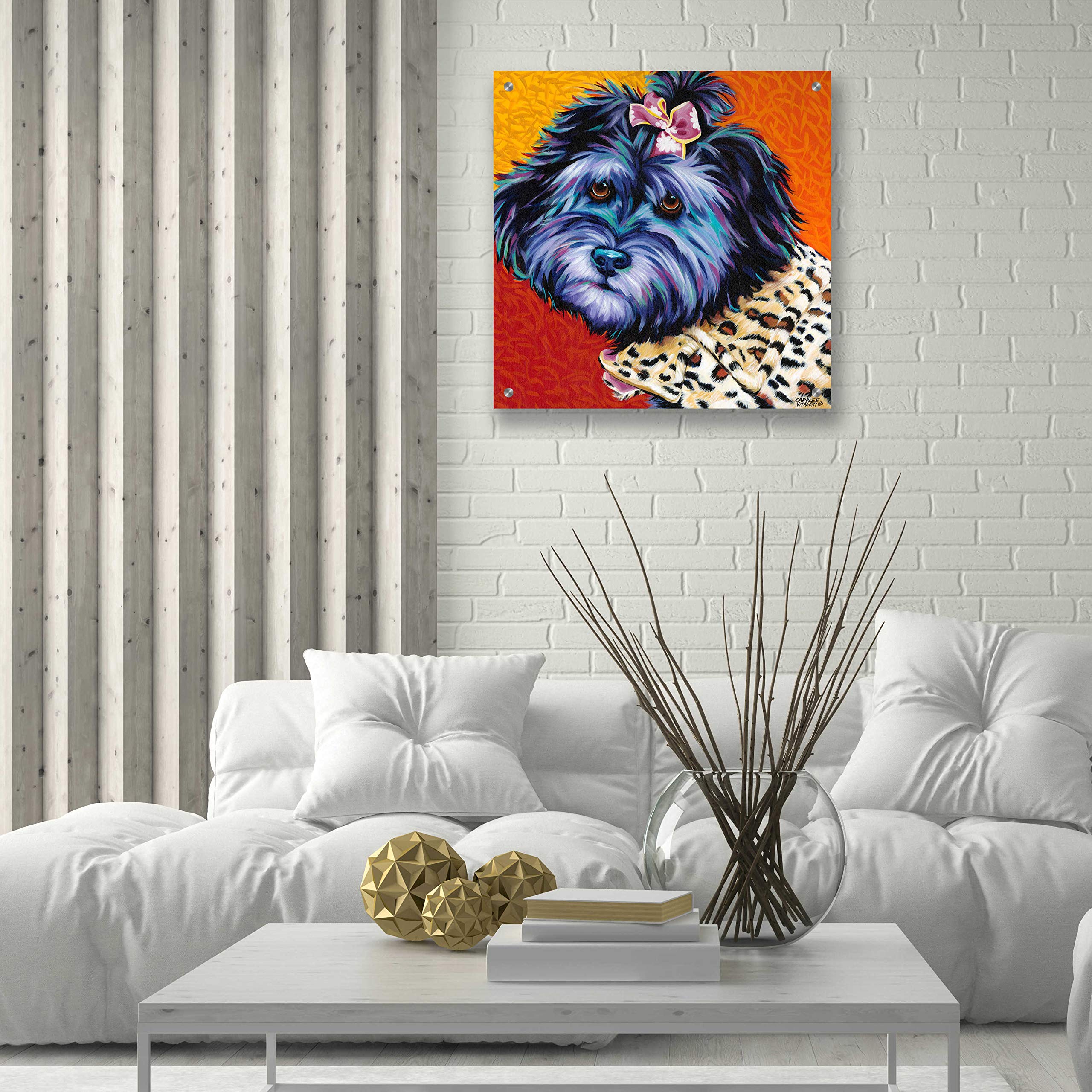 Epic Art 'Cute Pups III' by Carolee Vitaletti - 24x24 Inch Acrylic Glass Wall Decor, Modern Dog Painting for Living Room, Bedroom & Office