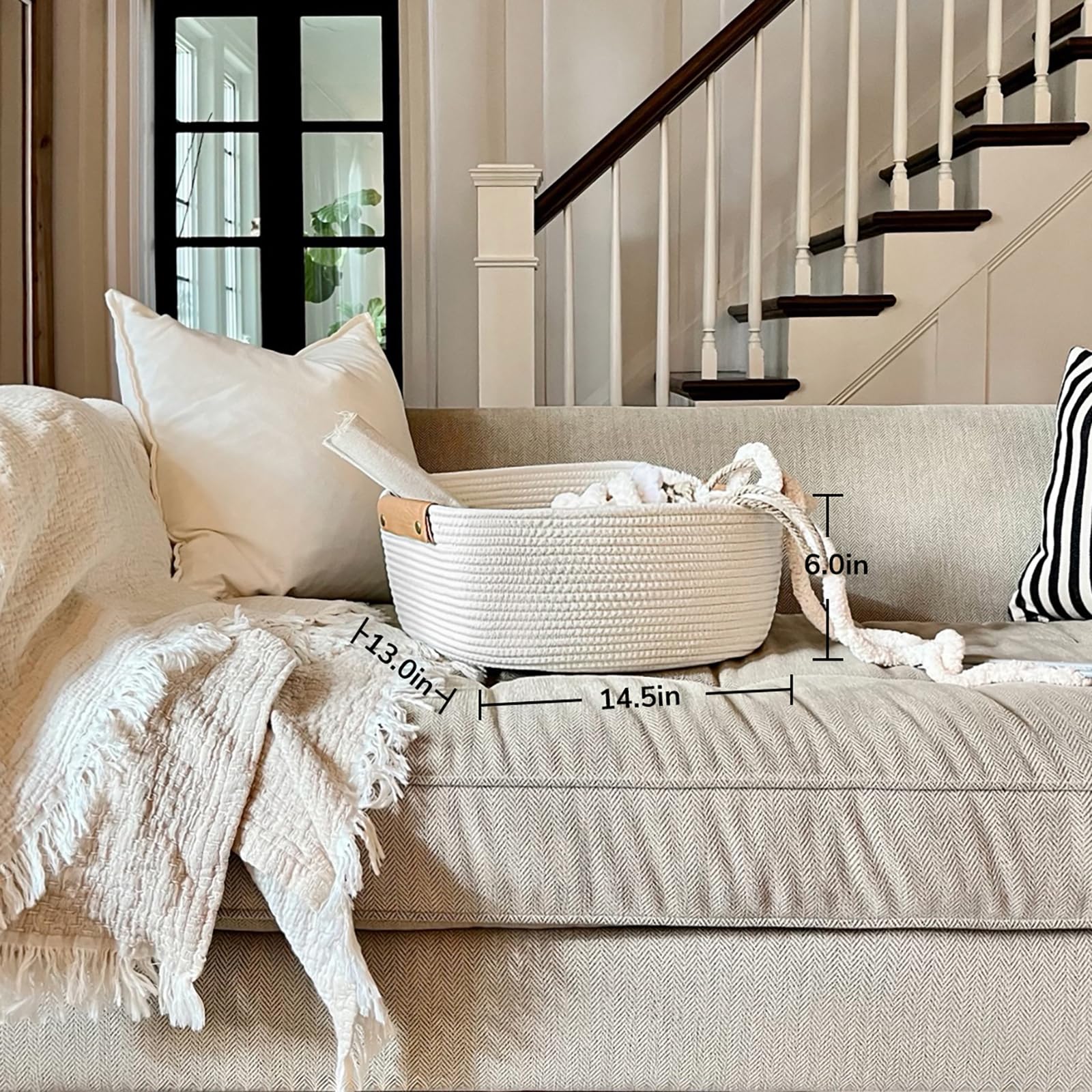 CHICVITA White Woven Storage Basket - Baby Gift Basket for Toys, Books & Towels, Rope Organizer for Nursery, Living Room & Bathroom Decor | Perfect for Baby Showers, Home Organization & Stylish Storage Solutions