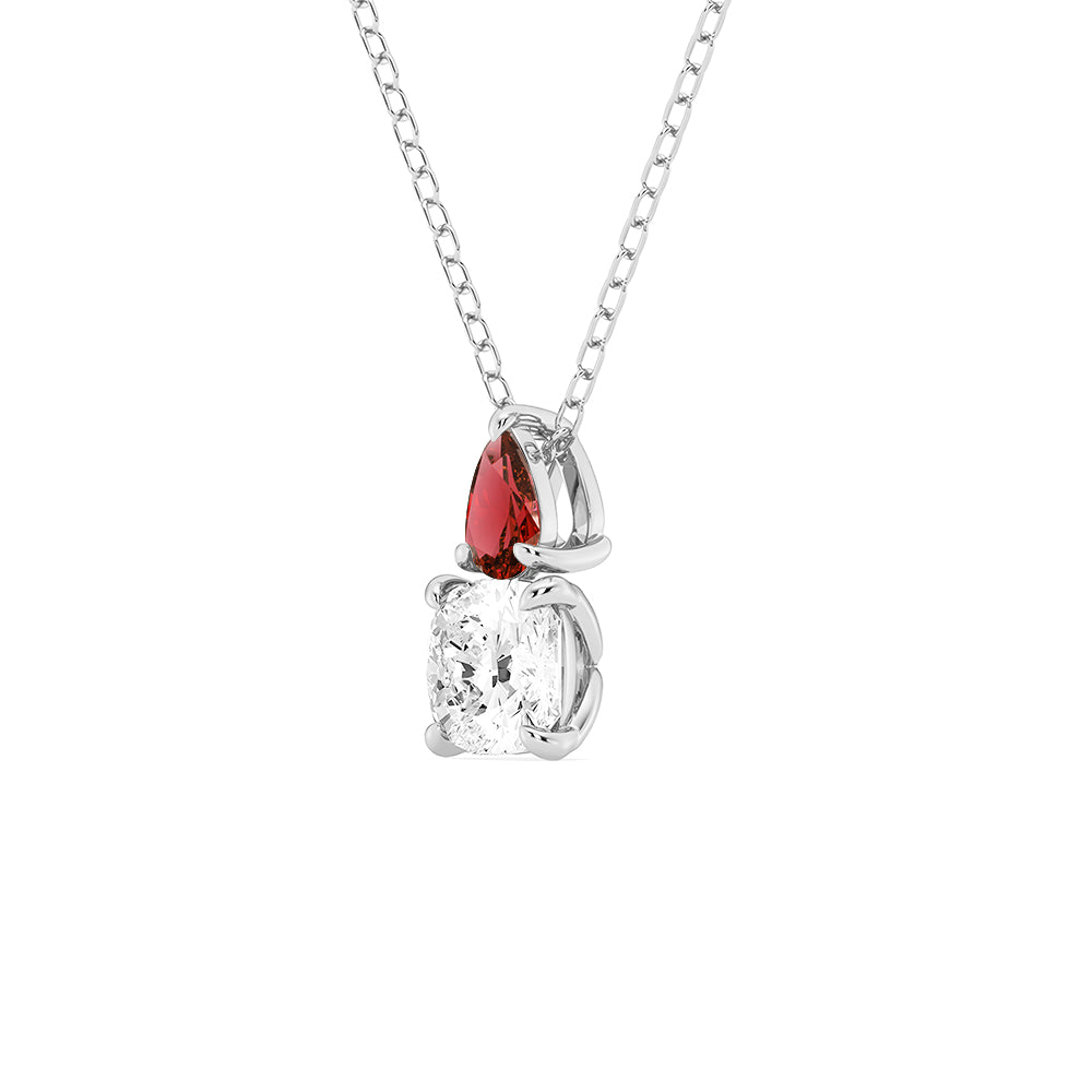 Toi Et Moi Ruby & Cushion Cut Lab-Grown Diamond Pendant Necklace - Elegant Jewelry for Weddings, Anniversaries & Special Occasions