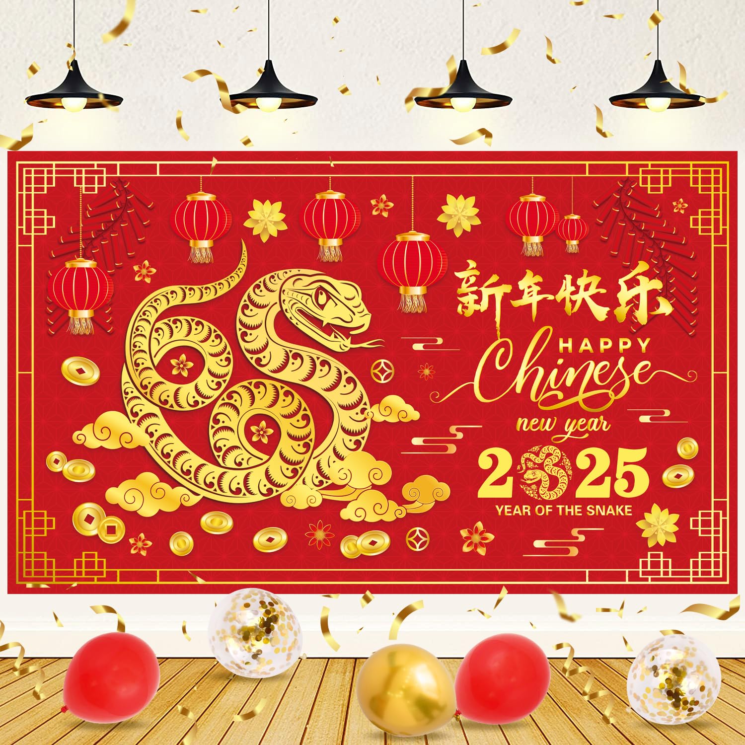 LARRAZABAL 2025 Chinese New Year Decorations | Lunar New Year Backdrop Banner | Snake Year Spring Festival Party Decor | Photography Props for Chinese New Year Celebrations | Perfect for Home Decor, Party Backgrounds & Social Media Photos
