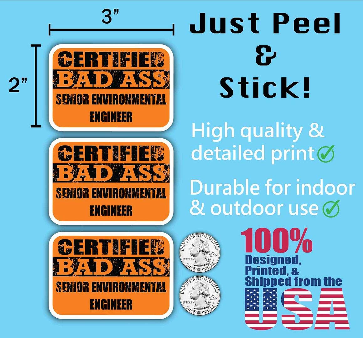 Certified Environmental Engineer Stickers - Funny Job Gift for Laptops, Cars & Hard Hats
