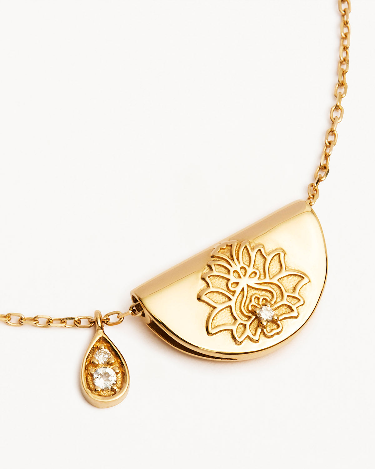 14K Solid Gold Lotus Birthstone Diamond Necklace with April White Topaz - Elegant Jewelry Gift for Women, Perfect for Birthdays, Anniversaries & Special Occasions