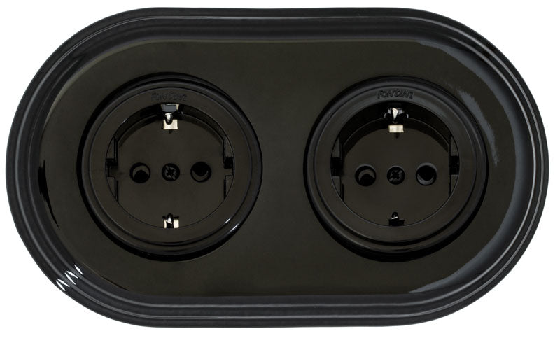 Double Outlet Black Porcelain/Plastic Wall Plate - Perfect for Home, Office, and Commercial Electrical Installations