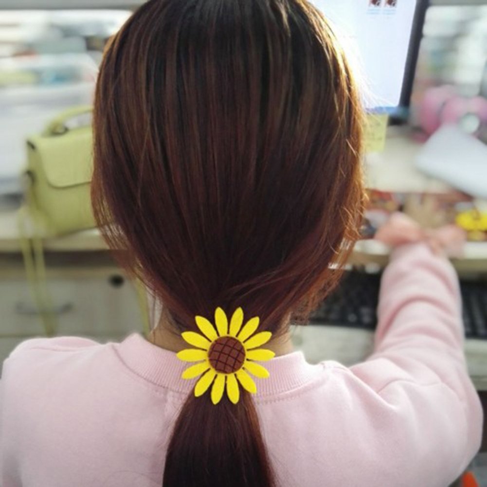 5Pcs Sunflower Elastic Hair Ties - Soft Ponytail Holders for Women & Girls - Perfect for School, Work, Gym, and Everyday Hairstyles