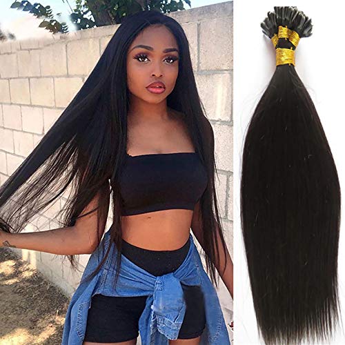 Silky Straight U-Tip Human Hair Extensions 30 Inch - 100% Brazilian Remy Hair with Keratin Fusion (1g/s, Pre-Bonded, Color 1B) for Length & Volume - Perfect for Weddings, Parties & Daily Styling