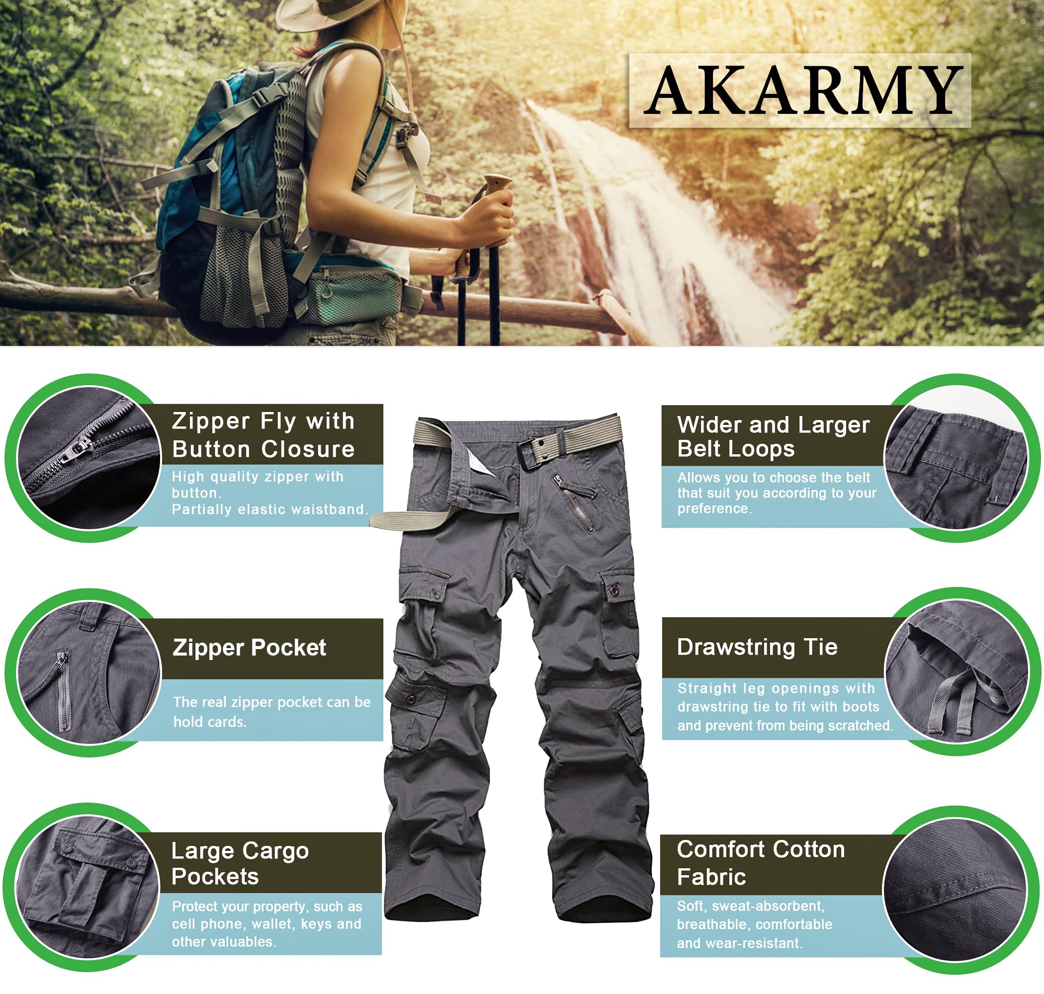 AKARMY Women's Camouflage Cargo Pants - Cotton Casual Work Pants with Pockets, Comfortable Parachute Pants for Outdoor, Hiking & Everyday Wear