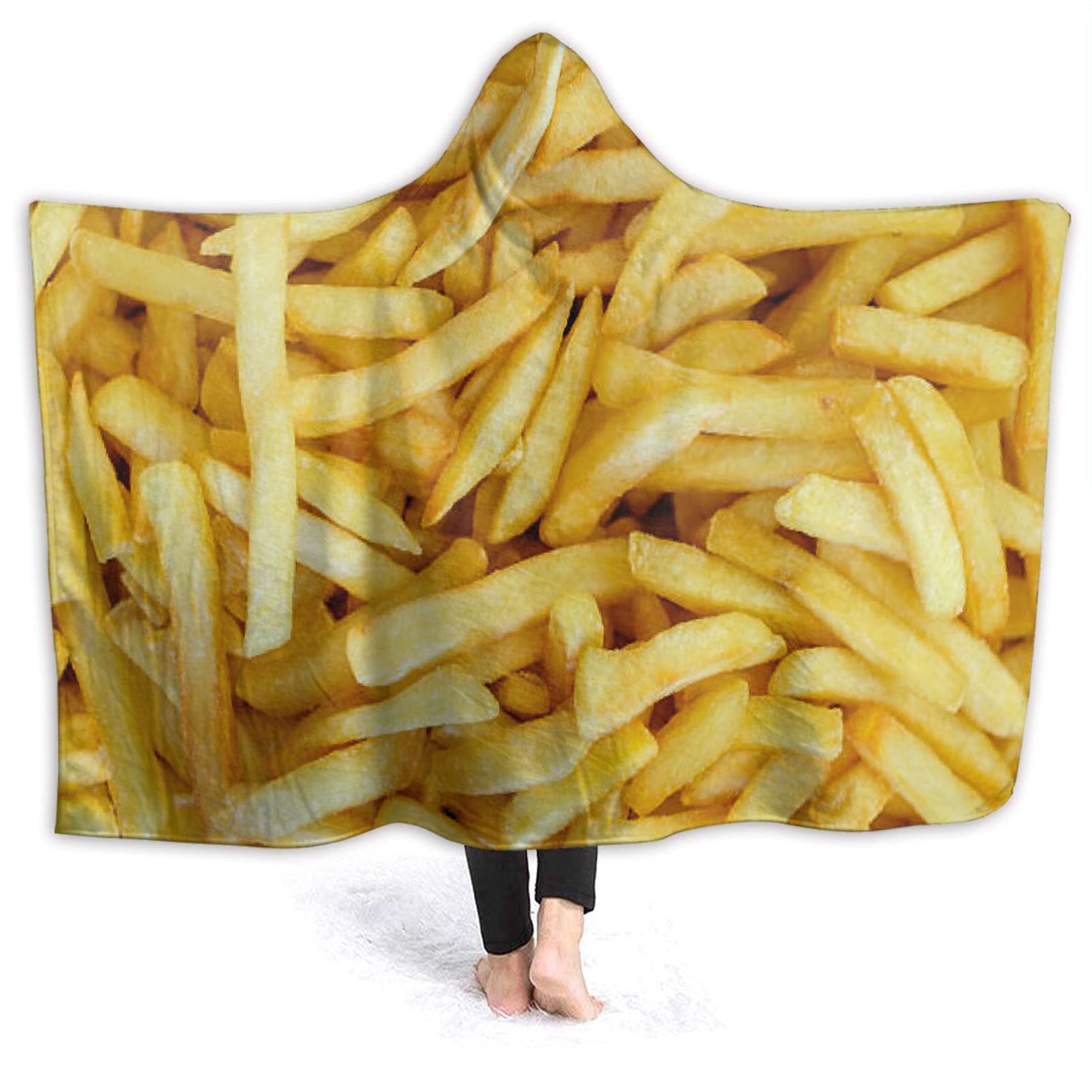 French Fries Hooded Blanket - Soft Flannel Wearable Poncho with Realistic Food Design - Funny Novelty Cozy Throw Blanket for Kids & Toddlers (50x40 inches) - Perfect for Bed, Sofa, Couch, Travel & Movie Nights