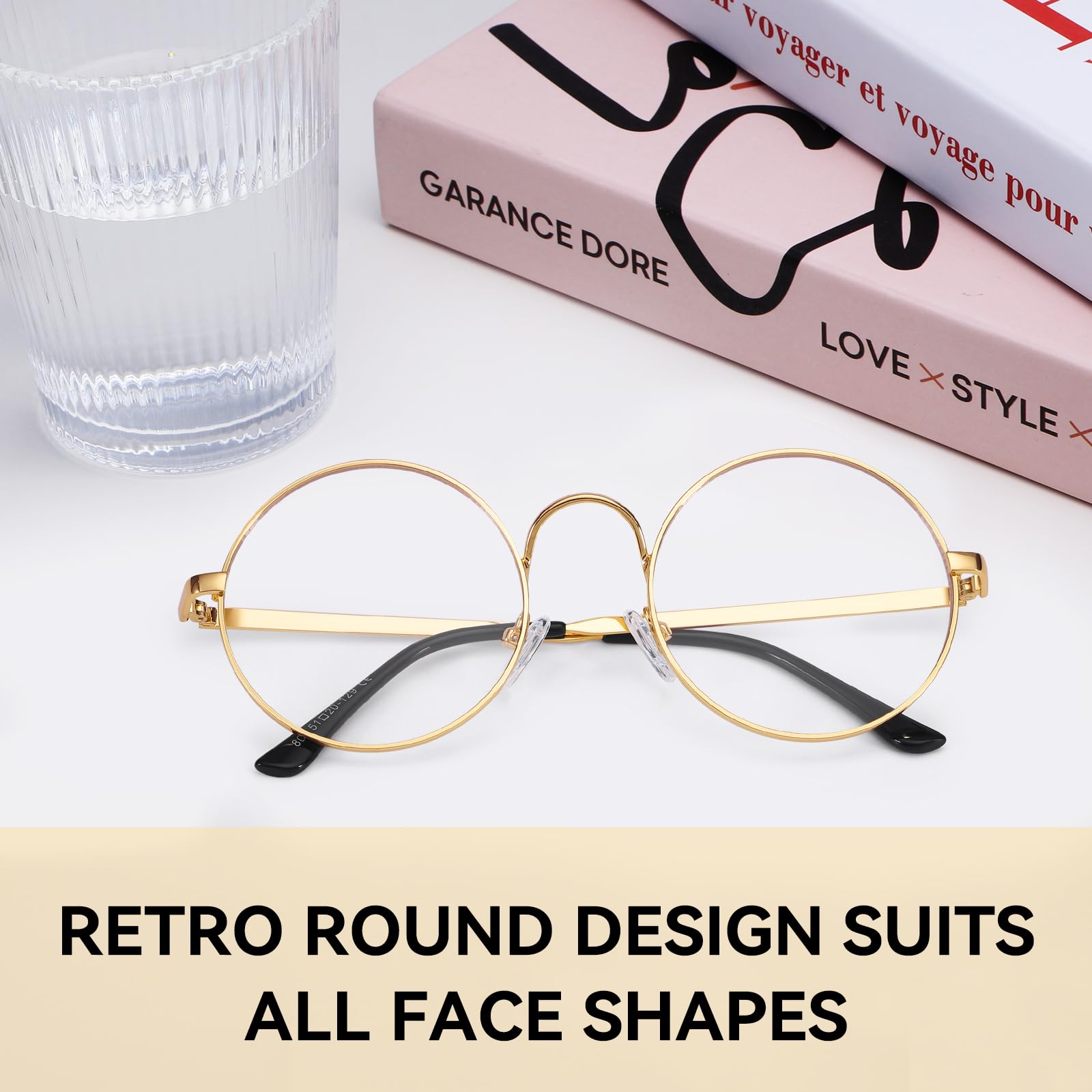 Dollger Retro Round Blue Light Blocking Glasses - Clear Lens Non-Prescription Eyewear for Men & Women - Metal Frame Anti-Eye Strain Computer Glasses for Office Work & Screen Time