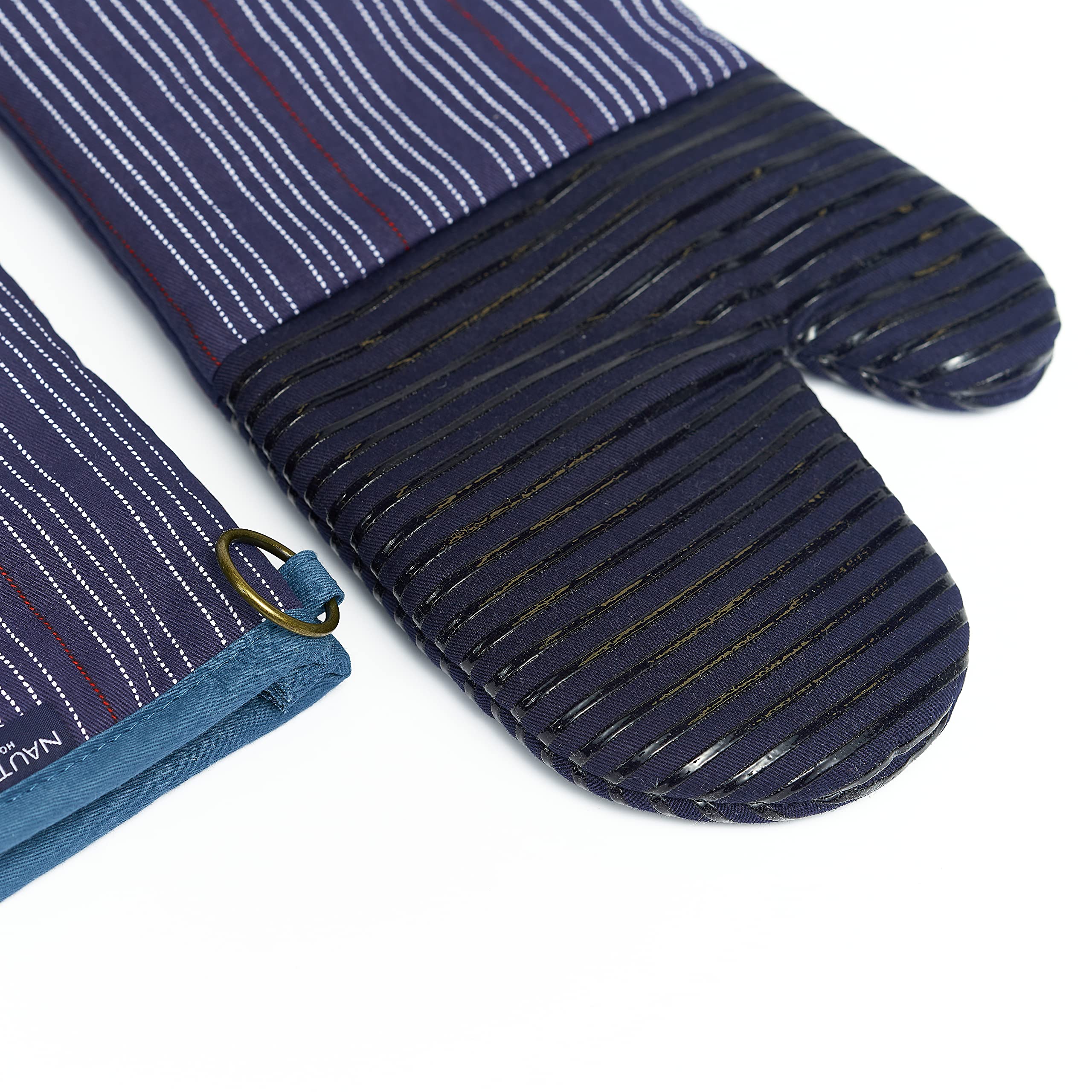NAUTICA Home - Heat Resistant Oven Mitts & Potholders Set of 2, 500°F Silicone Grip, Navy Stripes - Perfect for Baking, Grilling & Cooking Safety