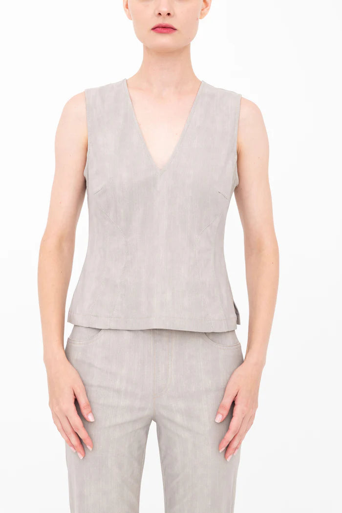 Bailee Double V Neck Jean Tank Top for Women - Ash Grey | Casual Summer Outfit, Layering Essential, Streetwear Fashion