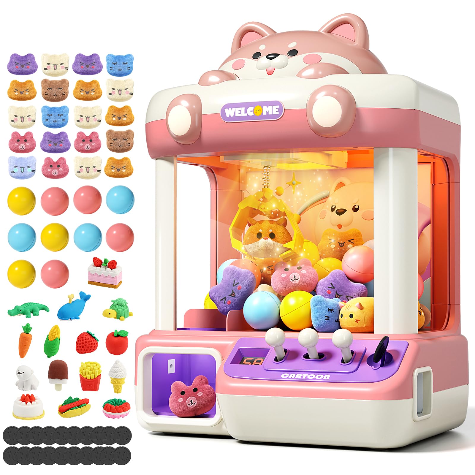 Mini Claw Machine for Kids - Electronic Vending Game with Music & 45 Prizes - Fun Prize Dispenser Toy for Boys & Girls - Perfect for Birthday Parties, Arcades & Family Game Nights