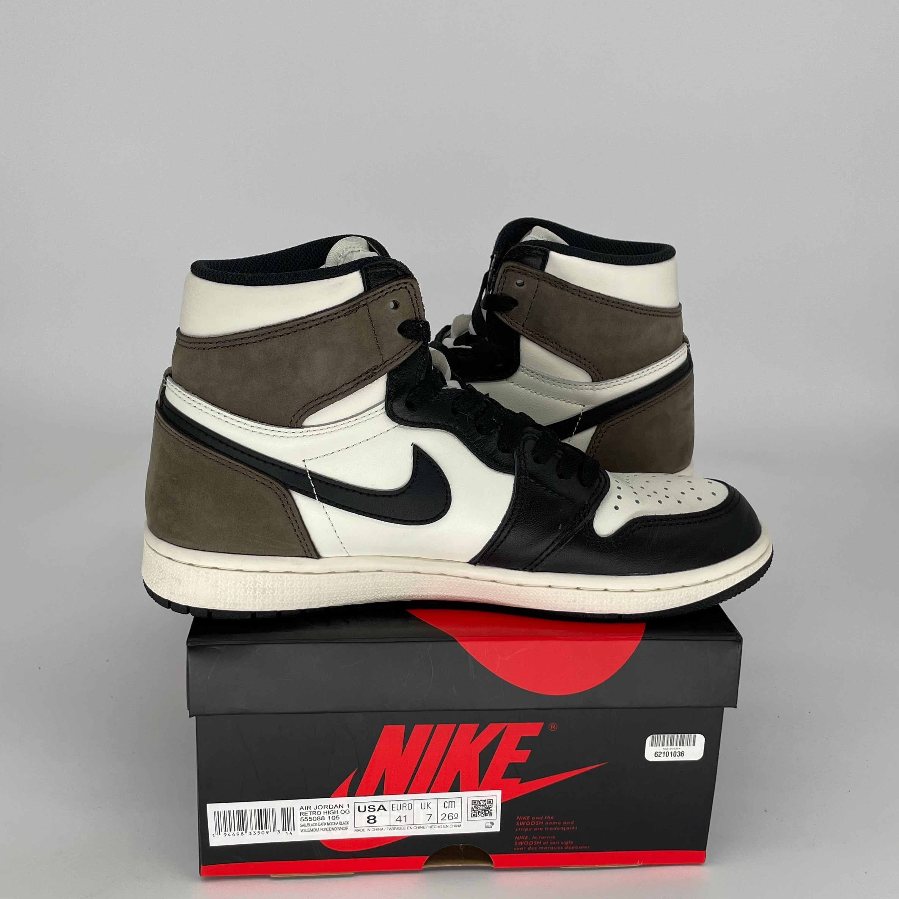 AIR JORDAN 1 DARK MOCHA Sneakers - Men's Size 8 (555088-105) - Retro High Top Basketball Shoes for Casual Wear & Street Style
