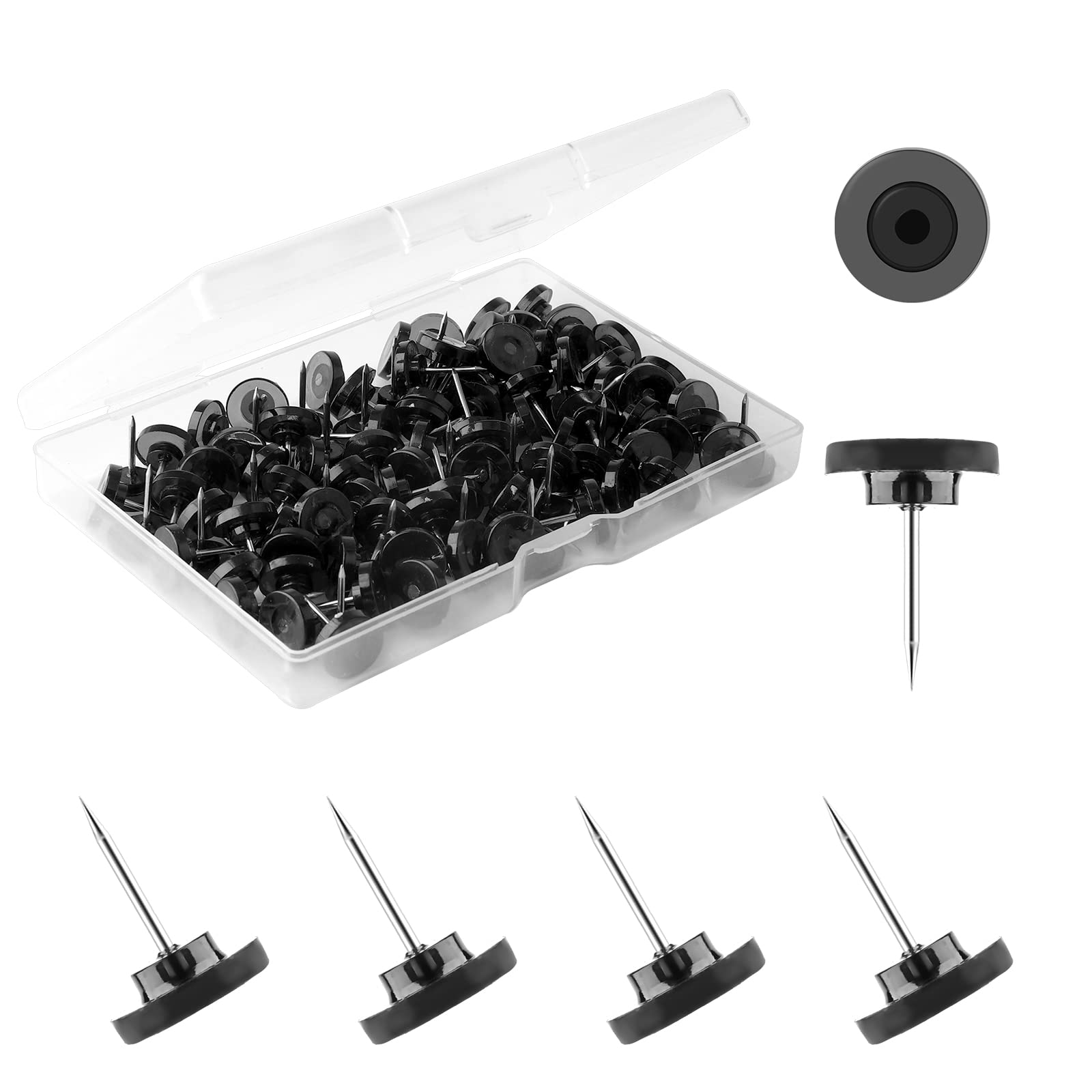 AIEX 100pcs Clear Push Pins - Durable Plastic Thumb Tacks with Sharp Steel Point for Cork Board, Bulletin Board & Wall (Black) - Perfect for Office, School, Home Organization & DIY Projects