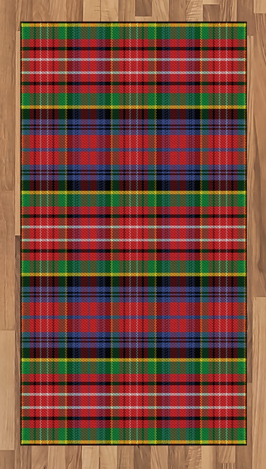 Ambesonne Tartan Plaid Area Rug - 2.6'x5' Scottish Traditional Pattern Abstract Squares Woven Accent Rug for Living Room, Bedroom, Dining Room - Red & Green Home Decor | Perfect for Cozy Winter Nights & Holiday Gatherings