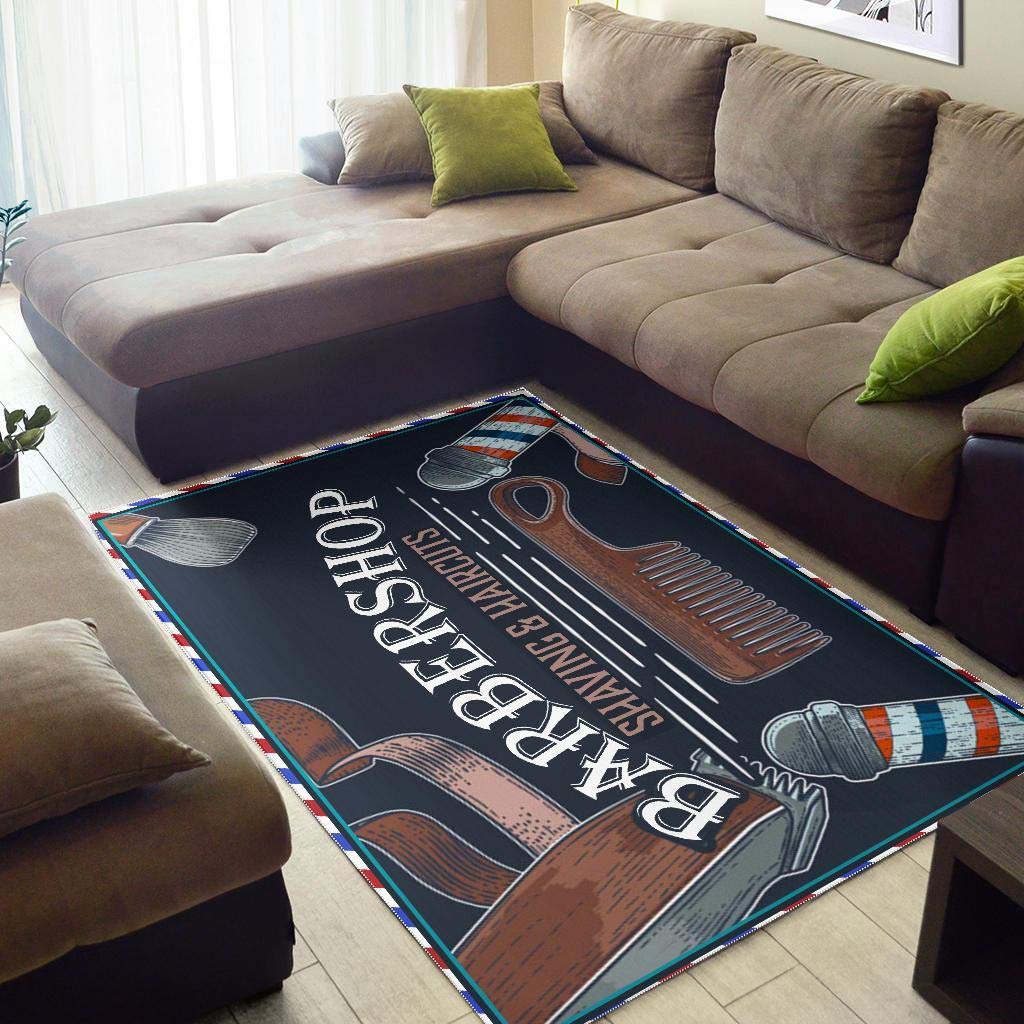 Barber Shop Area Rug - Non-Slip Floor Carpet for Living Room, Dining Room, Bedroom, Kitchen & Nursery | Durable Yoga Mat Alternative for Home Decor & Fitness Use