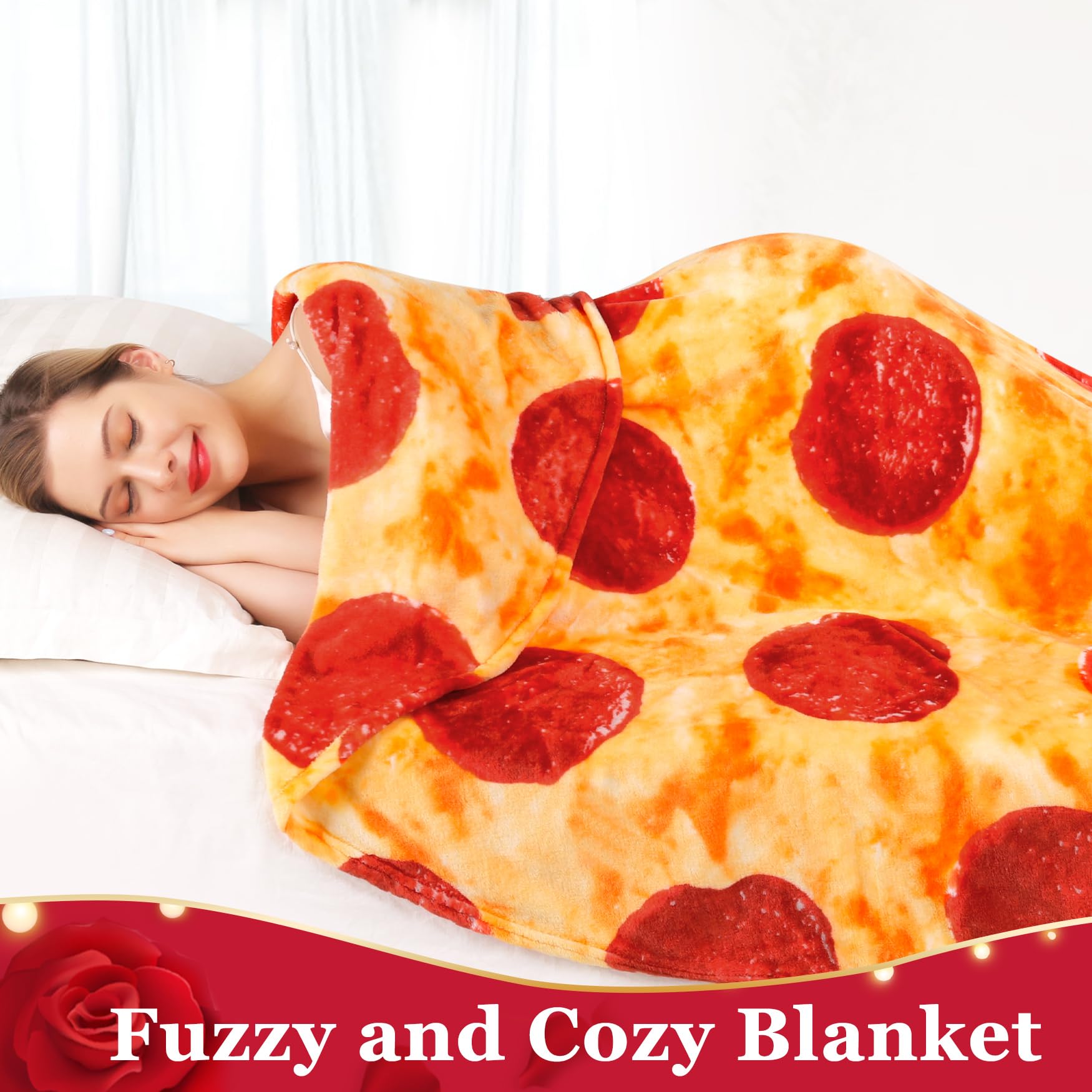 Jorbest Double-Sided Taco Pizza Blanket - 71 Inch Soft Flannel Throw for Adults, Kids & Babies (285 GSM, Red) - Funny Birthday Gift for Women, Men & Teens - Perfect for Movie Nights, Picnics & Cozy Home Decor