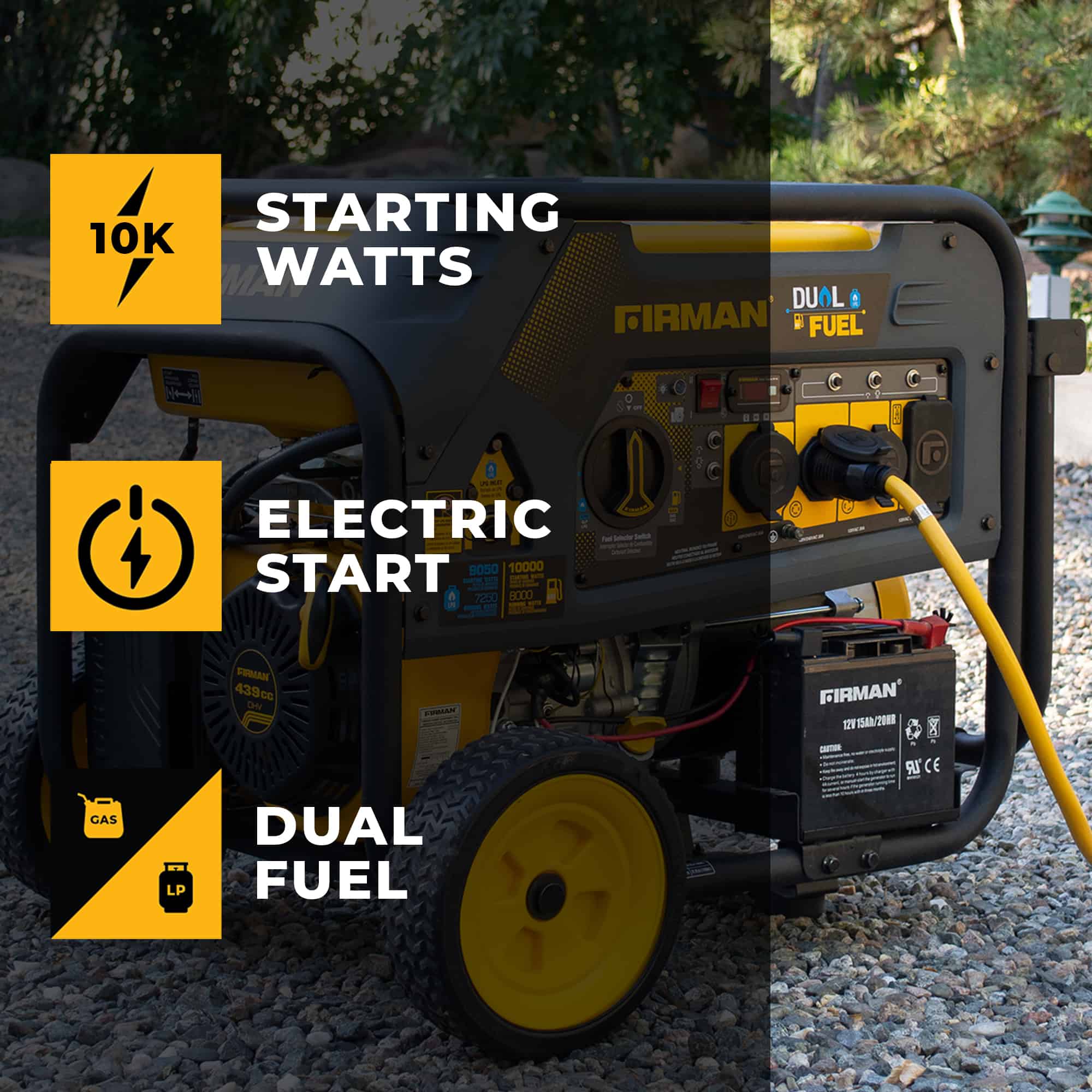 Firman H08051 8000W 10000W Dual Fuel Portable Generator with Electric Start - Gas & Propane Powered for Home Backup, Camping, RV, and Emergency Power Supply
