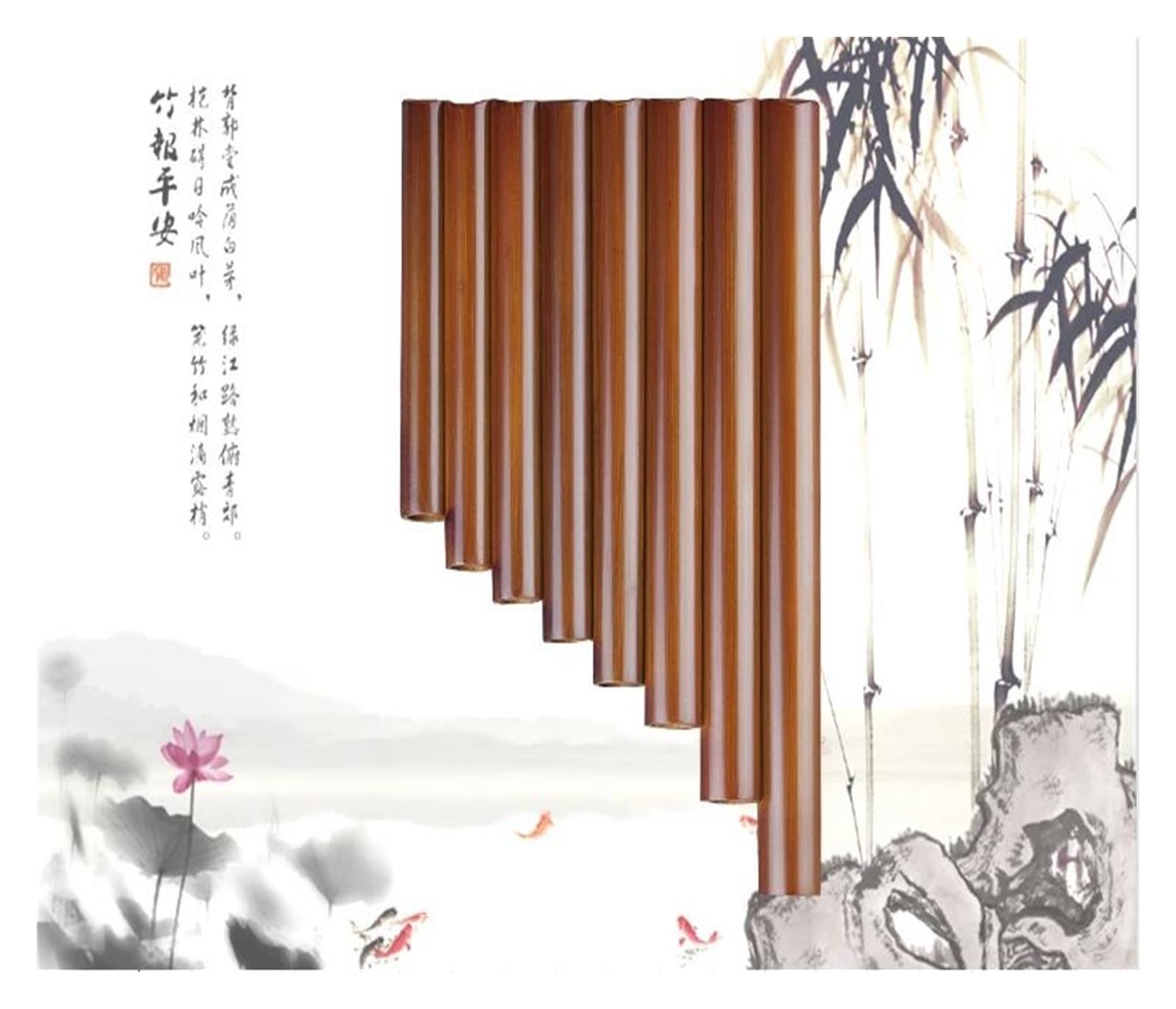 **8-Tube Pan Flute in G Key - Handmade Brown Bamboo Woodwind Instrument for Beginners - Perfect for Meditation, Music Therapy & Folk Performances**