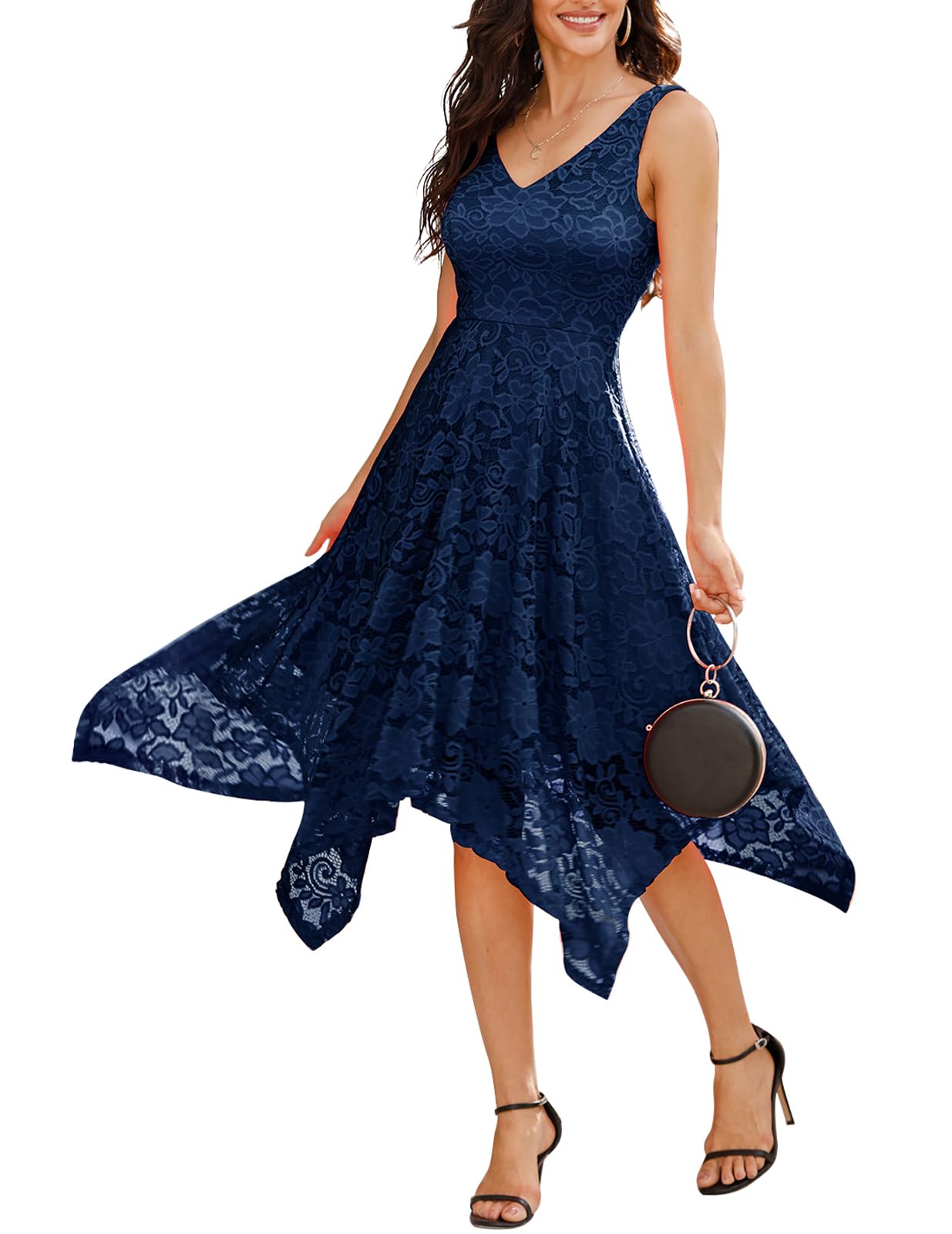Meetjen Women's Elegant Lace Cocktail Party Dress 2025 - Handkerchief Hem Bridesmaid & Prom Formal Gown for Wedding Guest | Perfect for Evening Galas, Cocktail Parties & Special Occasions