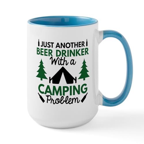White/Blue Inside - Beer Drinker Camping Large Mug