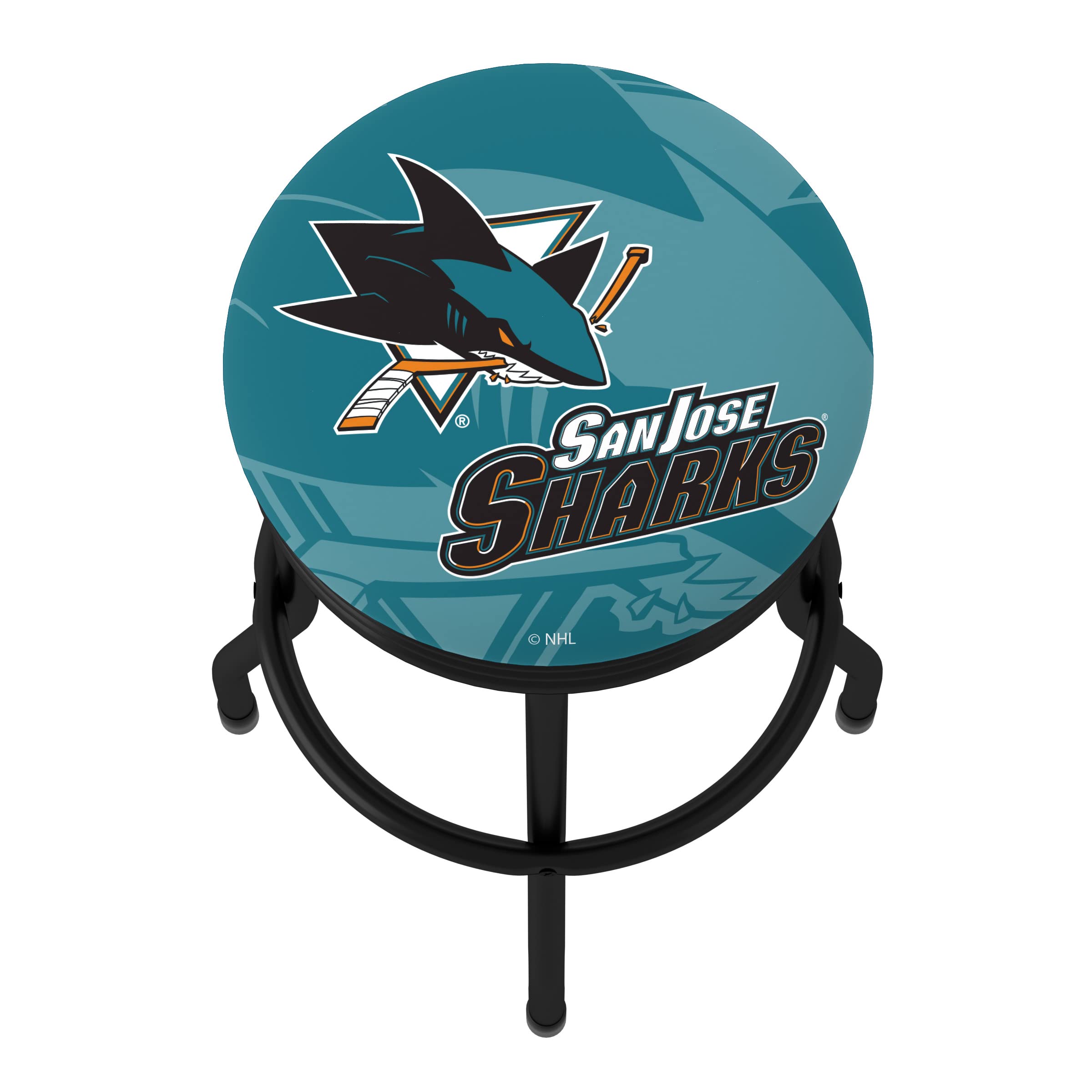 San Jose Sharks Logo Bar Stool - Retro Black Ribbed Swivel Stool for Game Room, Garage & Home Bar - NHL Themed Pub Chair for Sports Fans & Man Cave Decor