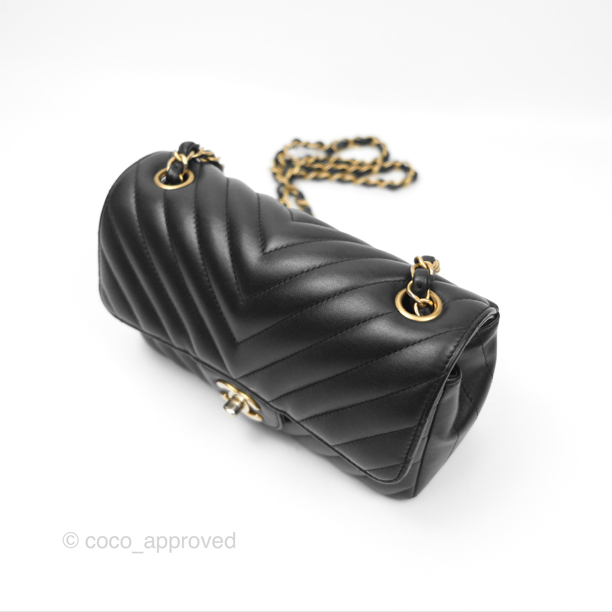 Chanel Chevron Mini Rectangular Bag - Black Lambskin Leather with Aged Gold Hardware | Luxury Crossbody Purse for Women, Perfect for Evening Events & Date Nights