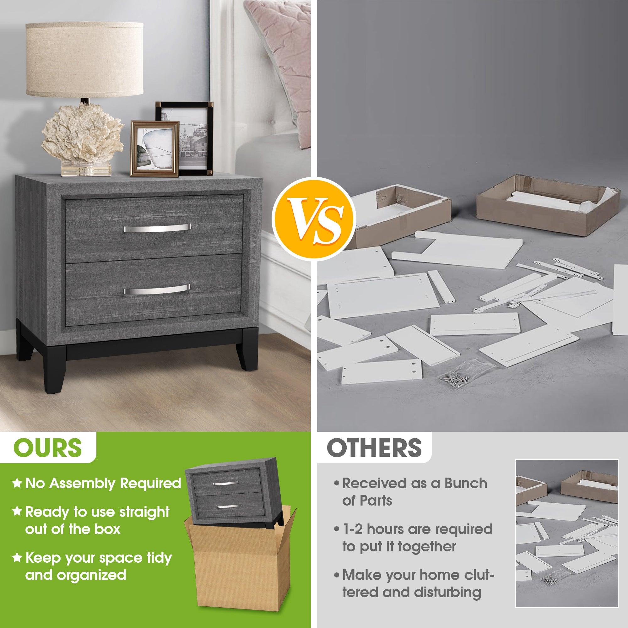 Lucien Modern Wood Nightstand with 2 Drawers - Solid Wood Bedside Table for Bedroom, Living Room & Office - Stylish Storage Furniture with Smooth Gliding Drawers