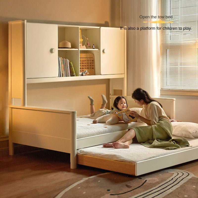 Solid Poplar Wood Kids Storage Bed - White Single Bed Frame with Underbed Drawers for Bedroom Organization & Space Saving