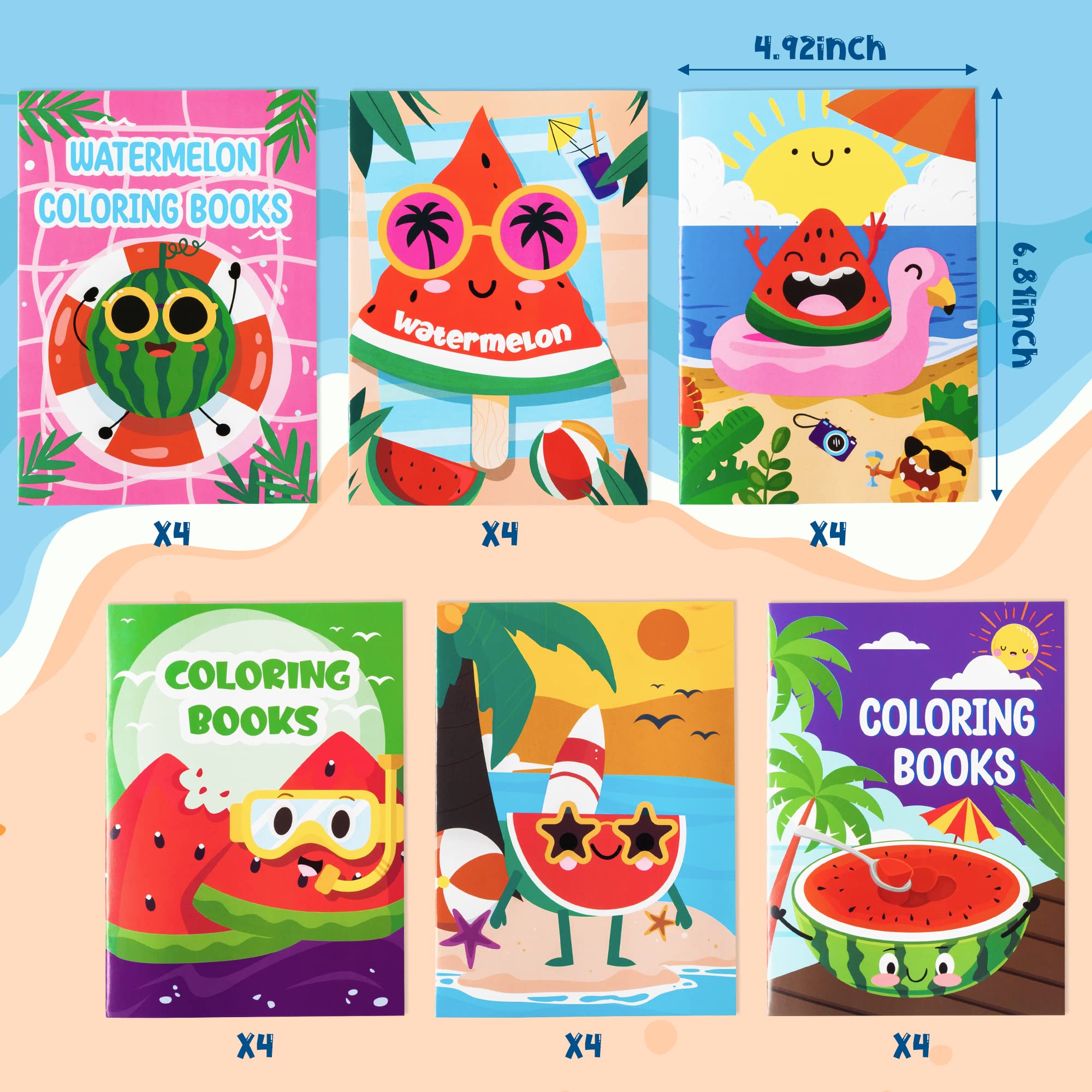 24Pcs Watermelon Coloring Books for Kids Ages 4-8 - Summer Themed DIY Art Activity with Beach & Sunglasses Drawings - Perfect for Classroom, Homeschool, Party Favors & Gifts | Fun Educational Game & Creative Home Activity Supplies