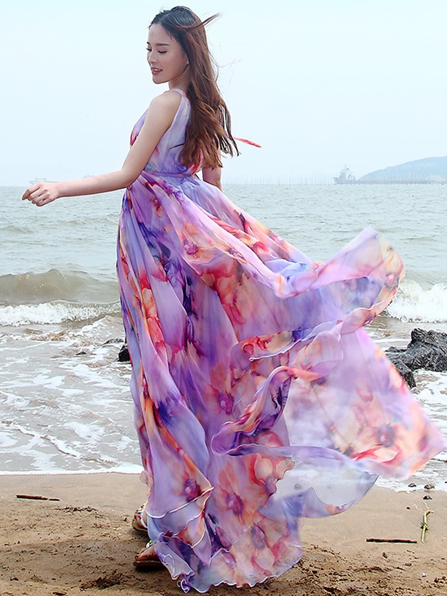MedeShe Women's Floral Chiffon Maxi Dress - Elegant Beach Wedding Bridesmaid & Summer Sundress for Vacation, Party & Casual Outings