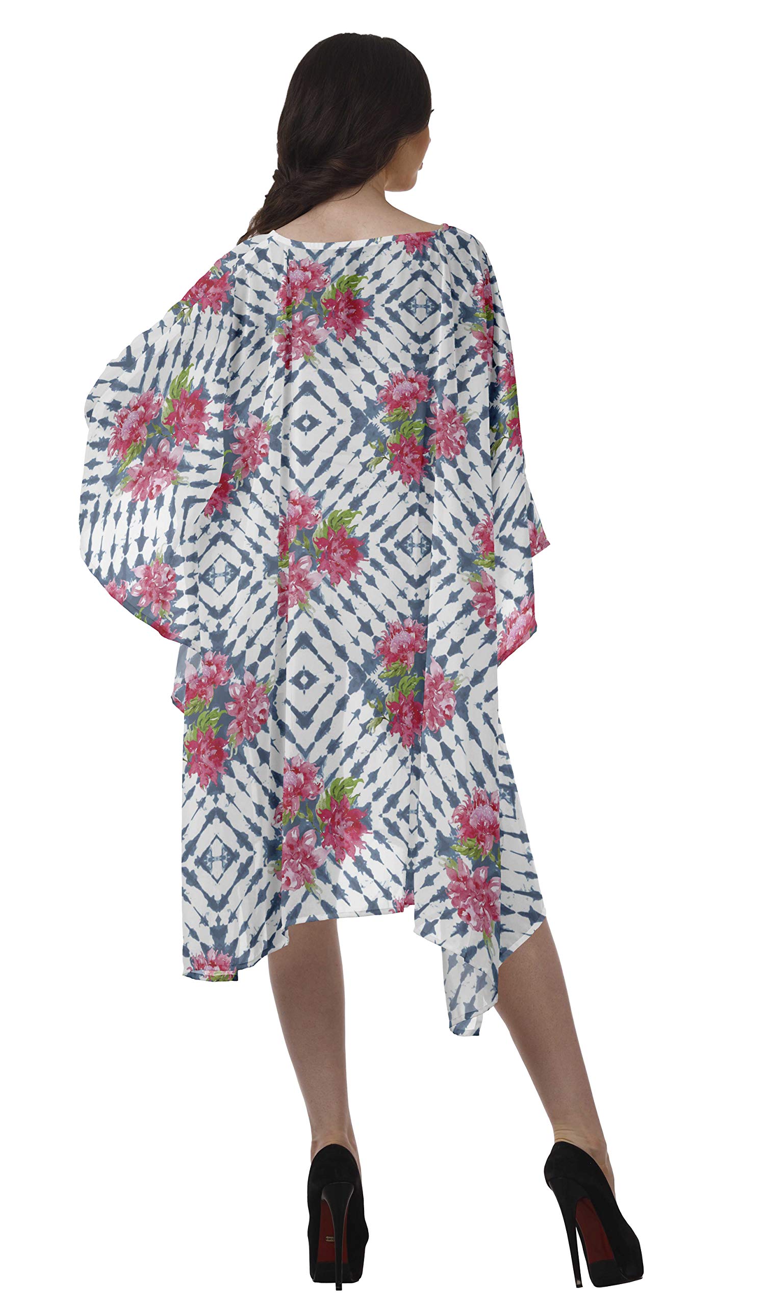 Moomaya Women's Georgette Short Beach Kaftan - Flowy Bikini Cover Up Dress with Side Slits - Perfect for Poolside, Vacation & Summer Outfits