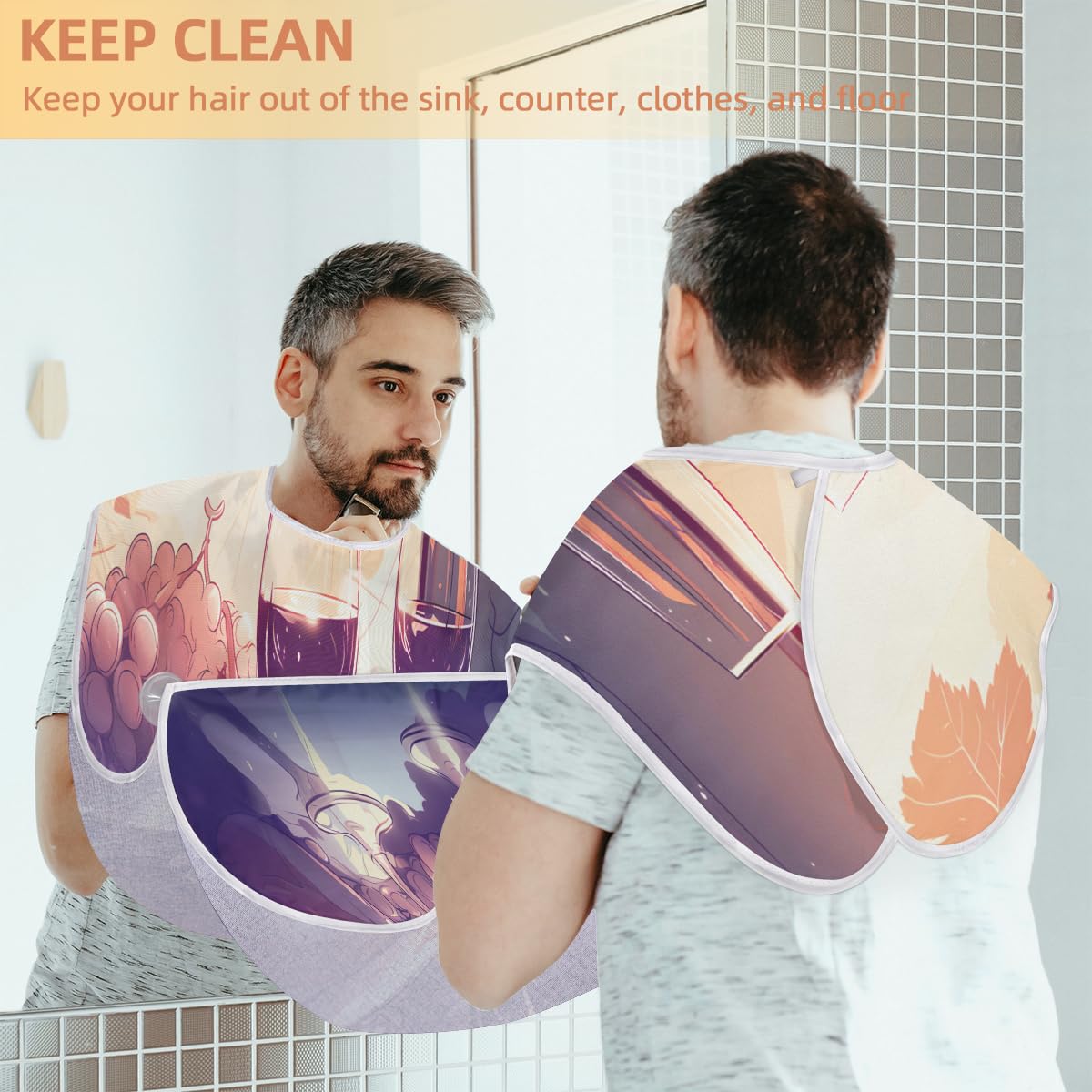 Men's Waterproof Shaving Bib - Summer Wine Watercolor Beard Apron for Hair Dye & Makeup Protection, Artist & Barber Accessories - Perfect for Home Grooming, Salon Use & DIY Hair Cutting - Sink Hair Catcher & Beard Trimming Tool
