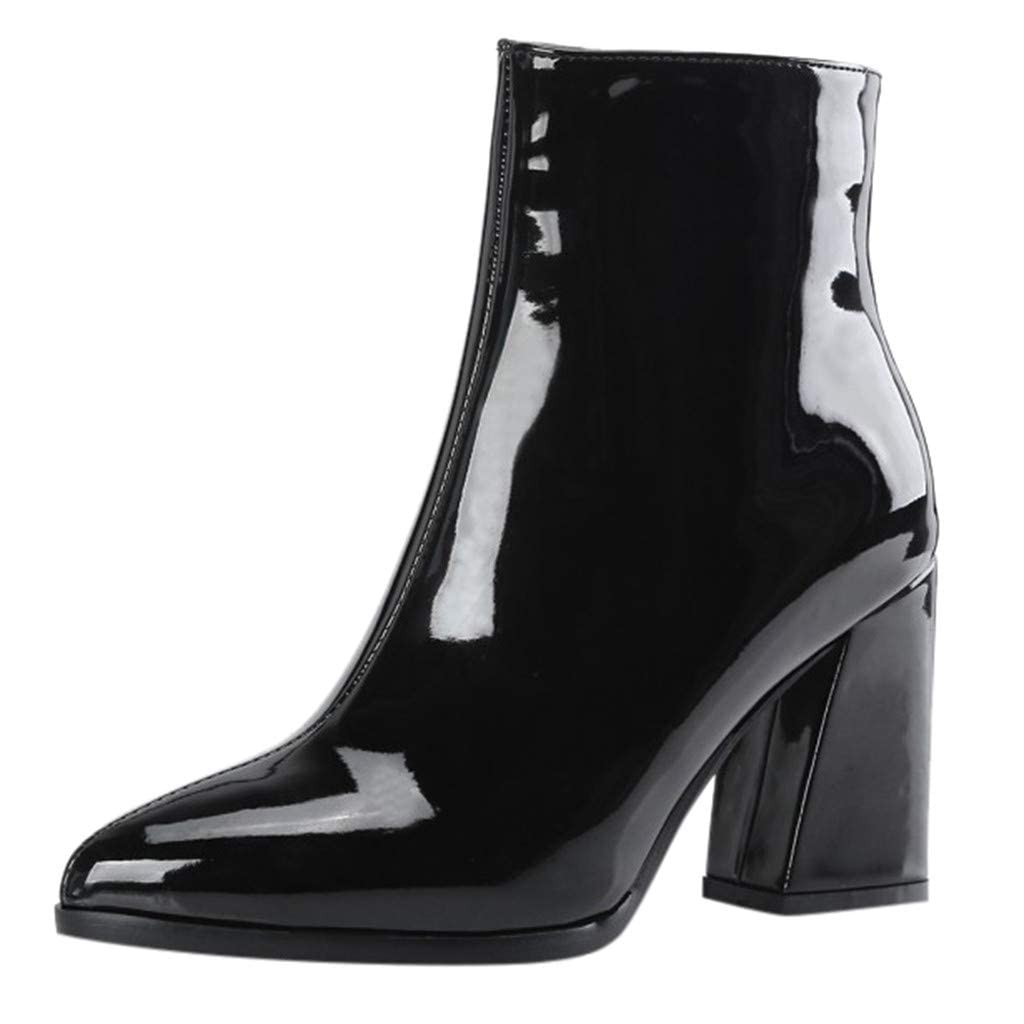Stylish Women's Pointed Toe Ankle Boots - Mirror Patent Leather Party Booties for Ladies | Perfect for Walking, Motorcycle Riding, Winter & Combat Wear | Fashionable Chelsea, Cowboy & Thigh High Boots for Women