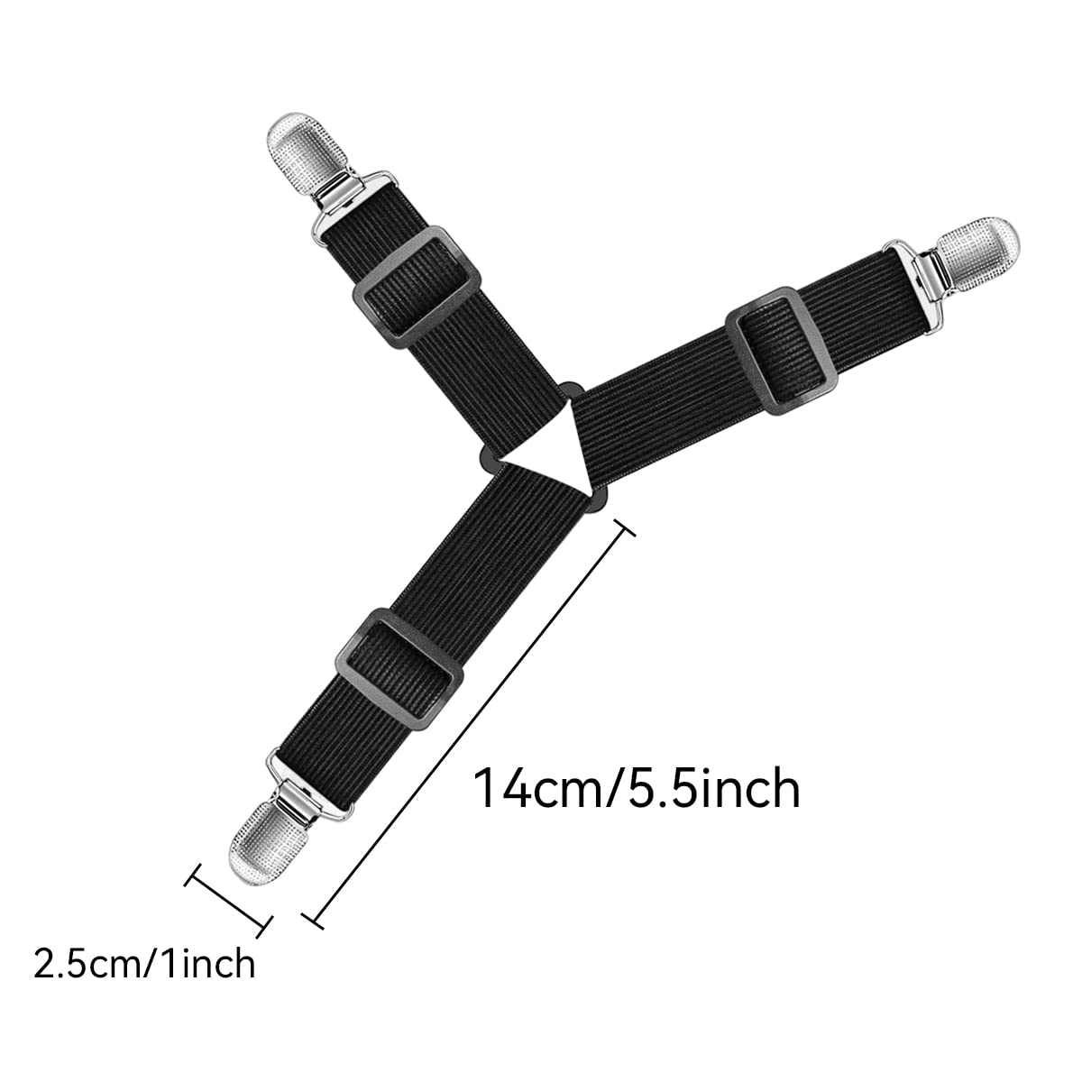4 Pack Triangle Bed Sheet Clips - Strong Fitted Sheet Straps & Fasteners to Keep Sheets in Place - Perfect for Queen, King & Twin Size Mattresses - Ideal for Home, Hotel & Dorm Use