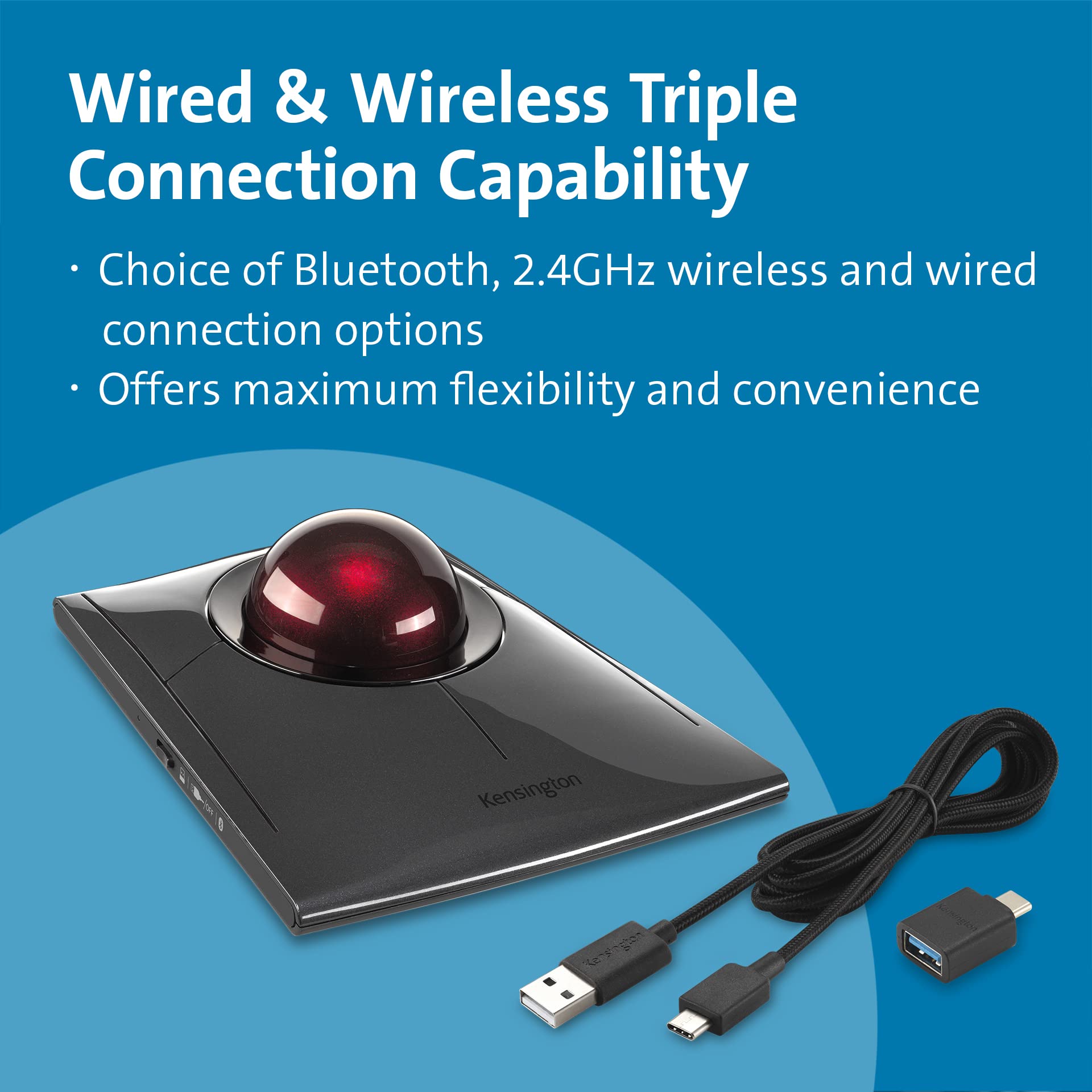 Kensington SlimBlade Pro Wireless Trackball Mouse with ErgoSoft Wrist Rest (K72080WW) - Black | Comfortable Ergonomic Design for Office Work & Long Computer Sessions