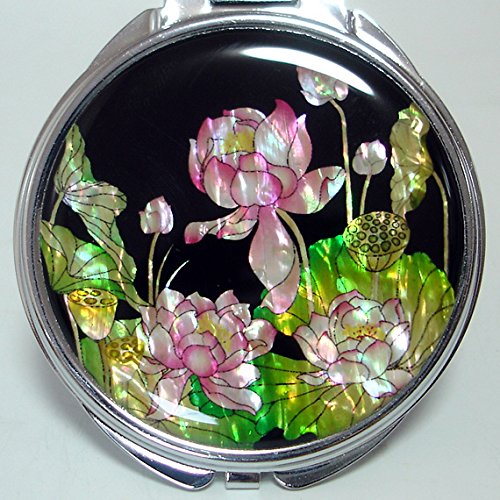 Pearl Compact Mirror 2X/1X Magnification - Travel Makeup Mirror for Women, Gift for Mom (Lotus Pink) - Perfect for Purses & Travel