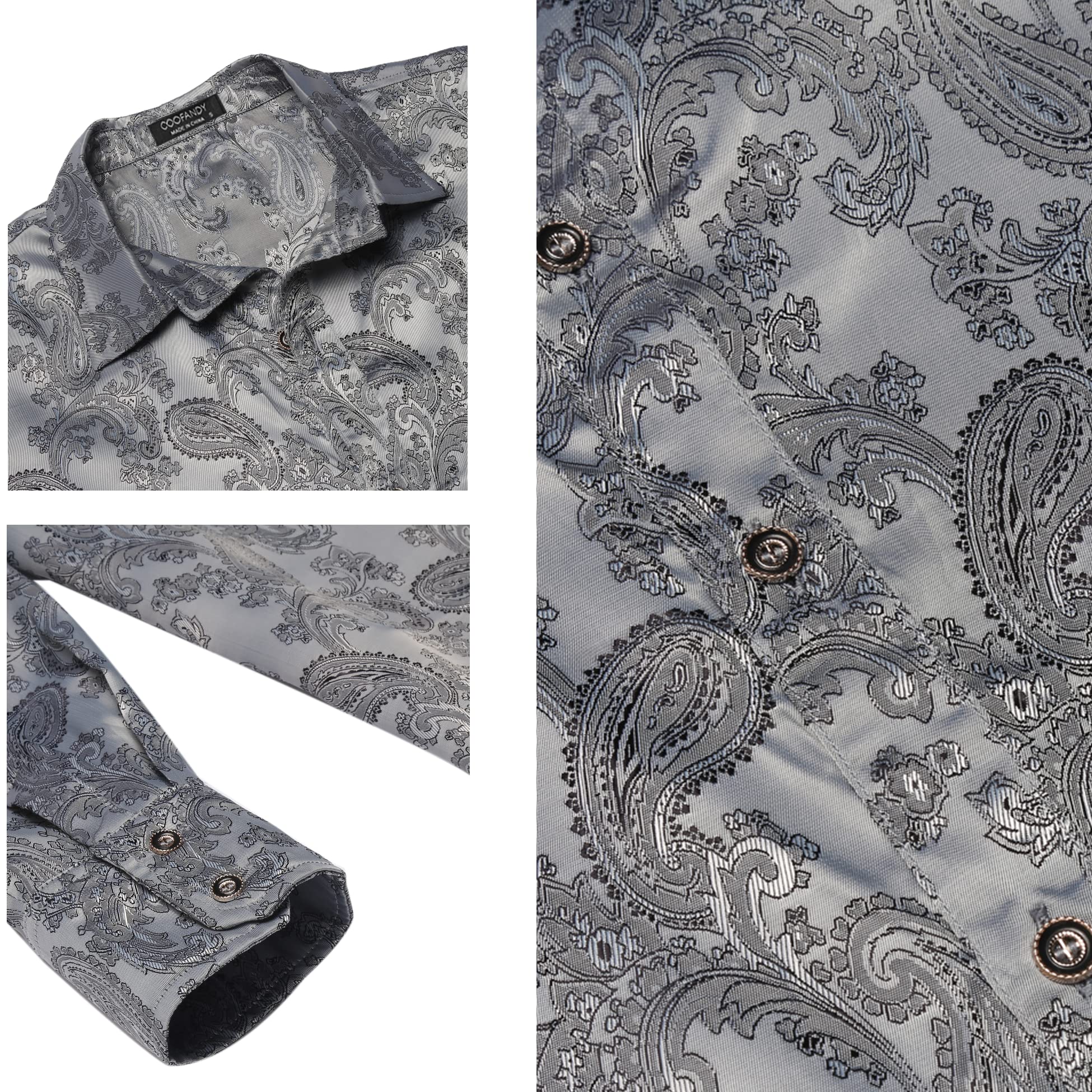 COOFANDY Men's Silk Satin Dress Shirt - Long Sleeve Floral Printed Button Down Shirt for Wedding, Party & Prom | Formal Occasions, Business Meetings & Date Nights
