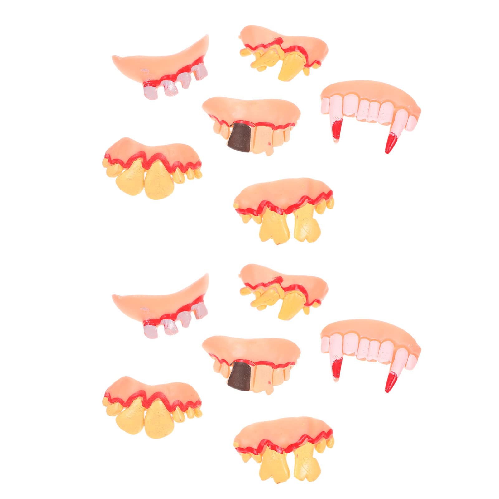 Amosfun 12Pcs Halloween Fake Teeth Set - Scary Zombie Dentures & Vampire Fangs for Costume Party, Horror Cosplay & Prank Props - Perfect for Halloween, Cosplay Events and Scary Movie Nights
