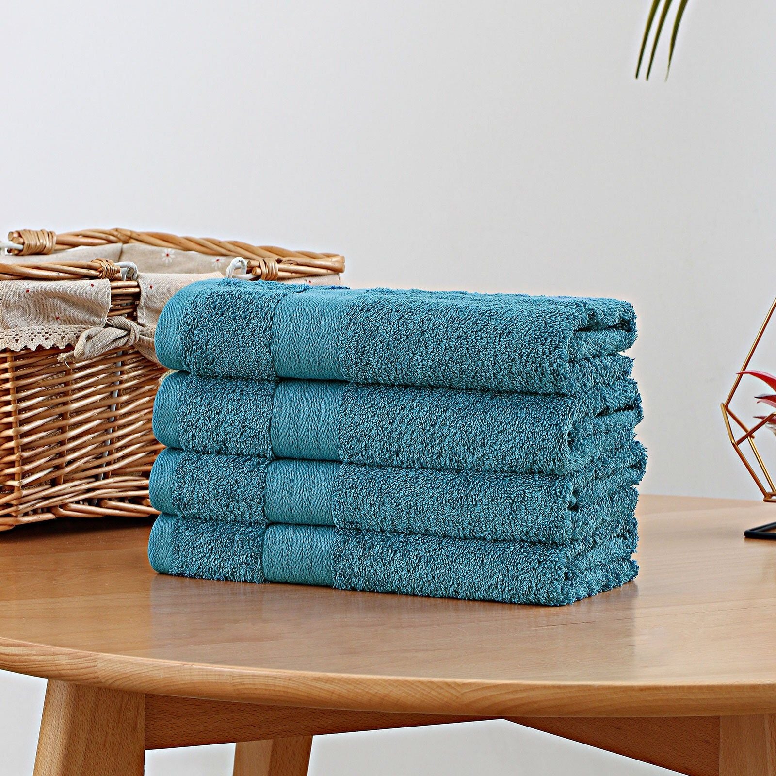 Linenland 4-Piece Cotton Bath Towel Set - Soft & Absorbent Hand Towels in Blue - Perfect for Bathroom, Spa & Guest Use